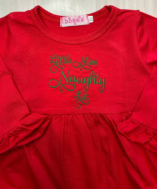 Christmas Outfit Naughty List girls hi-lo ruffle top pants headband flowy cute funny Santa Long sleeved lovely toddler baby infant dress