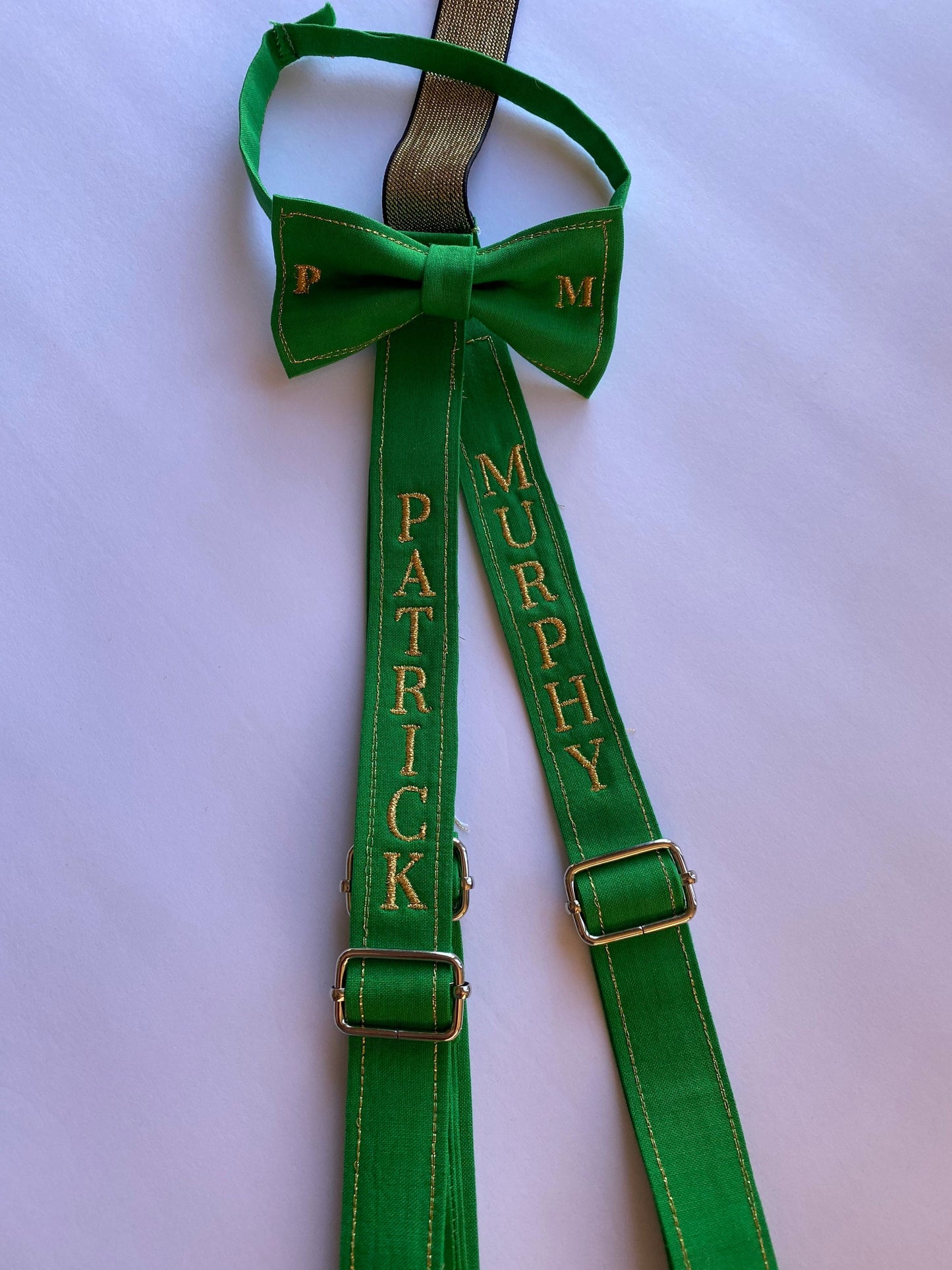 Special occasion personalized bow tie and suspenders custom adjustable Velcro birthday outfit bowtie Wedding ring bearer groomsmen groom gif