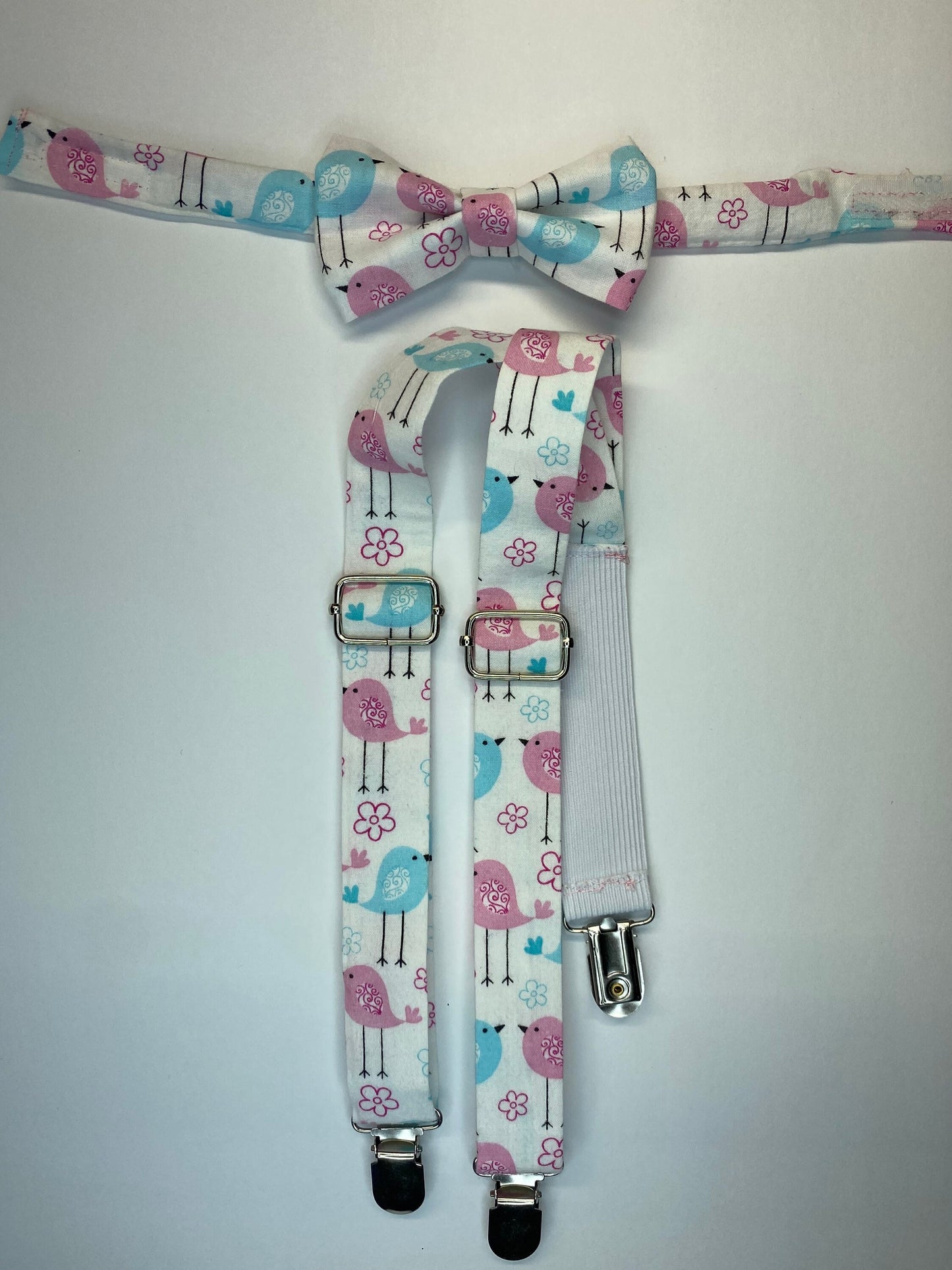 Tweet Heart love birds kids bow tie and suspenders custom adjustable Velcro birthday outfit photo prop bowtie Wedding special occasion gift