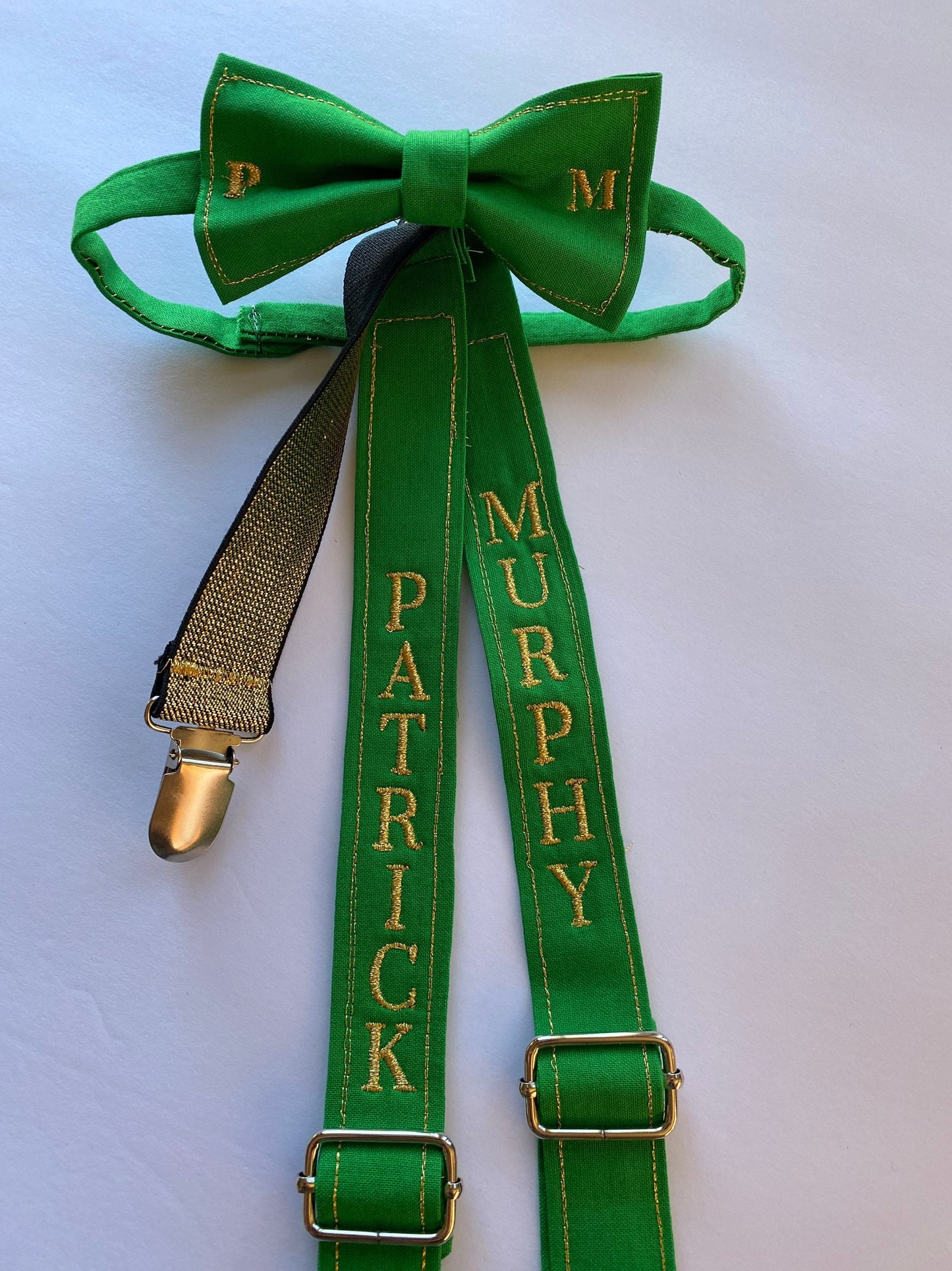 Special occasion personalized bow tie and suspenders custom adjustable Velcro birthday outfit bowtie Wedding ring bearer groomsmen groom gif