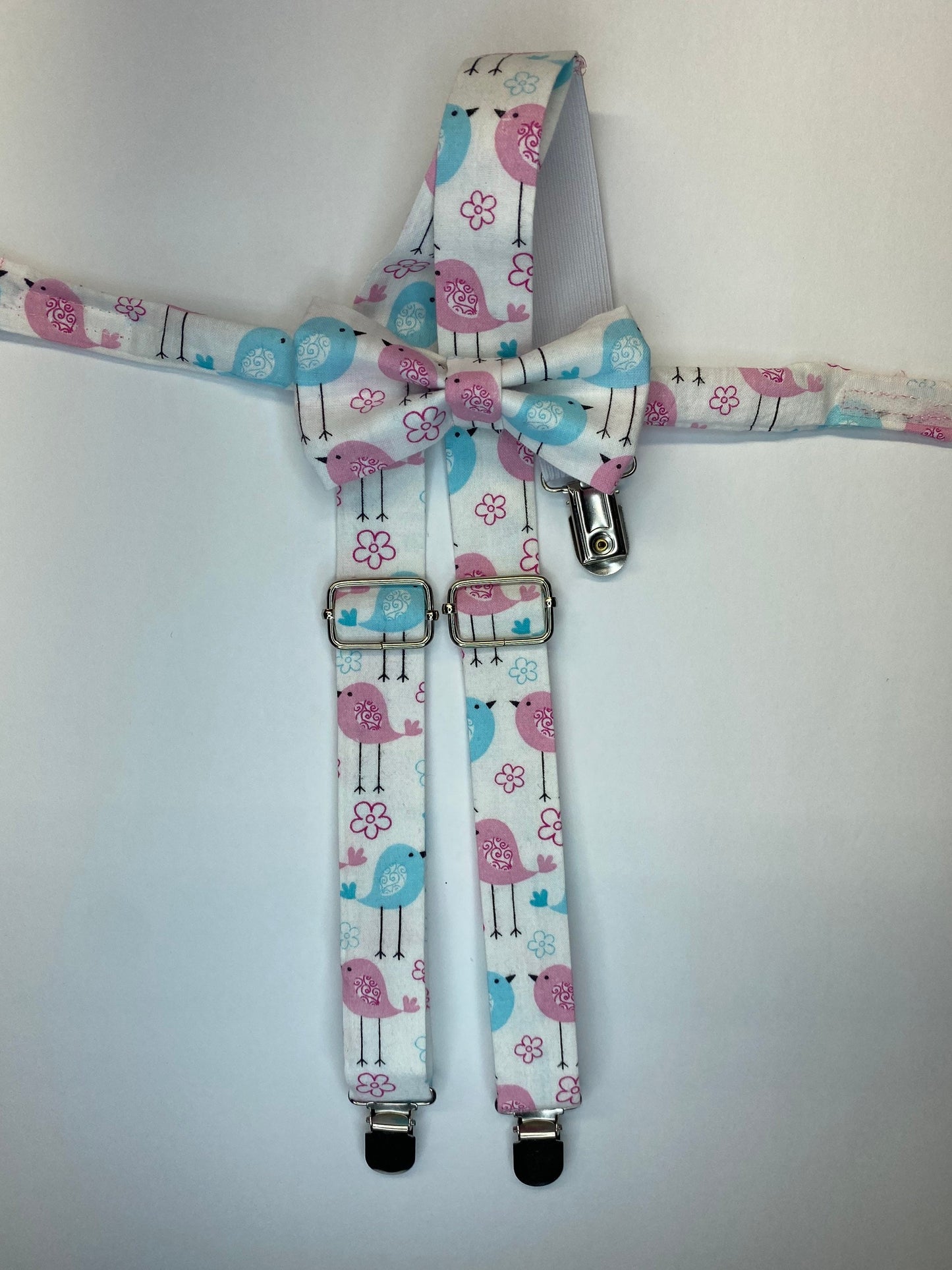 Tweet Heart love birds kids bow tie and suspenders custom adjustable Velcro birthday outfit photo prop bowtie Wedding special occasion gift