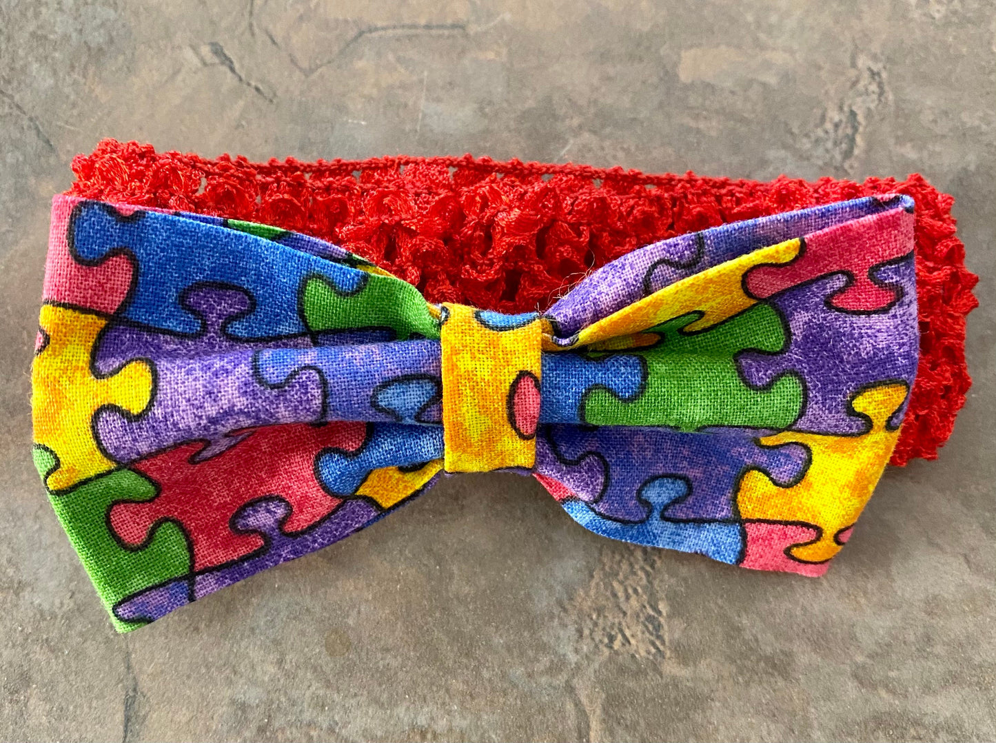 Autism Awareness bow tie and suspenders or Hair Bow Headband Barrette