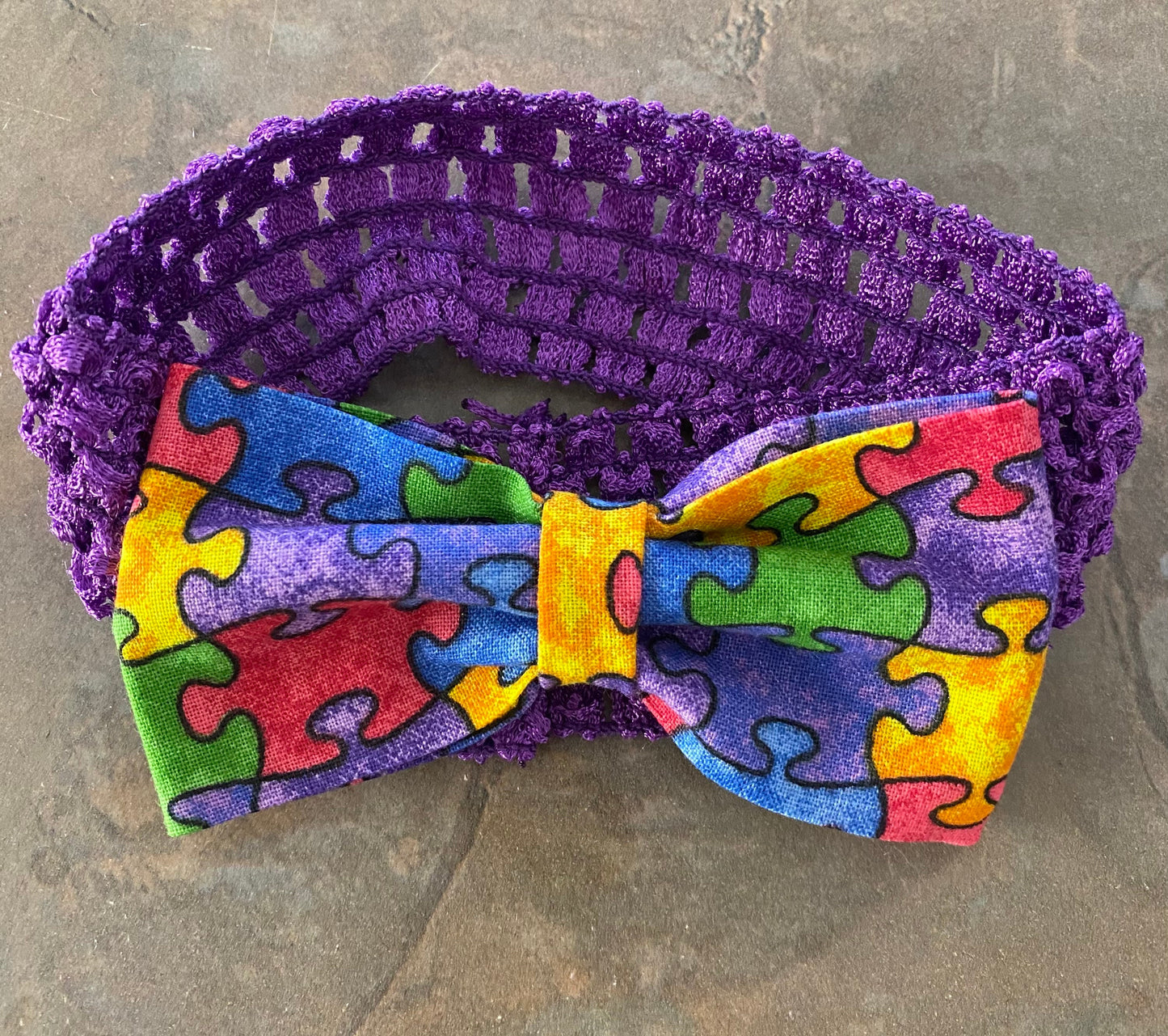 Autism Awareness bow tie and suspenders or Hair Bow Headband Barrette