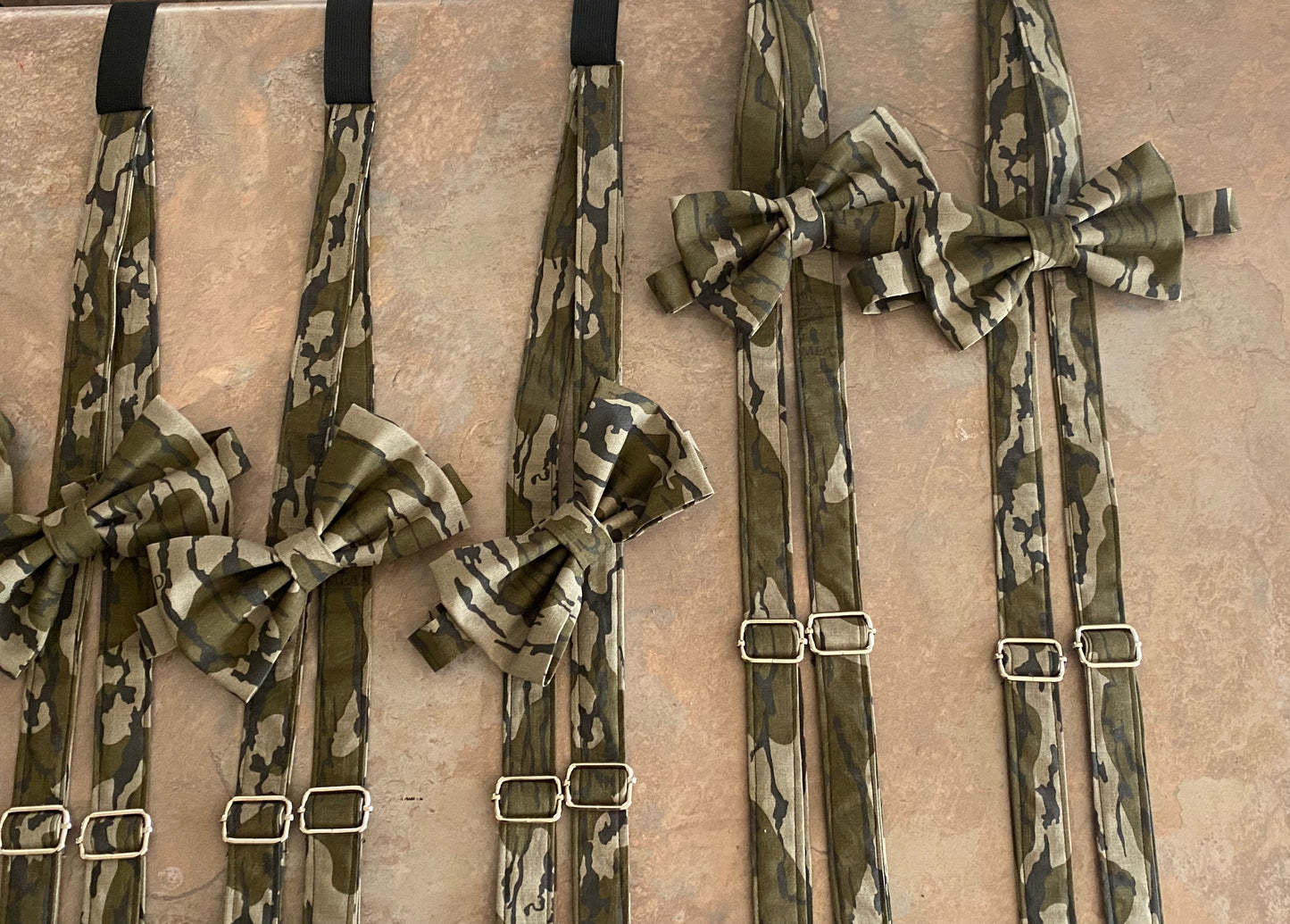 Camouflage suspenders and bow tie / braces / fully adjustable / infant toddler child teen adult big & tall Custom wedding personalized gifts