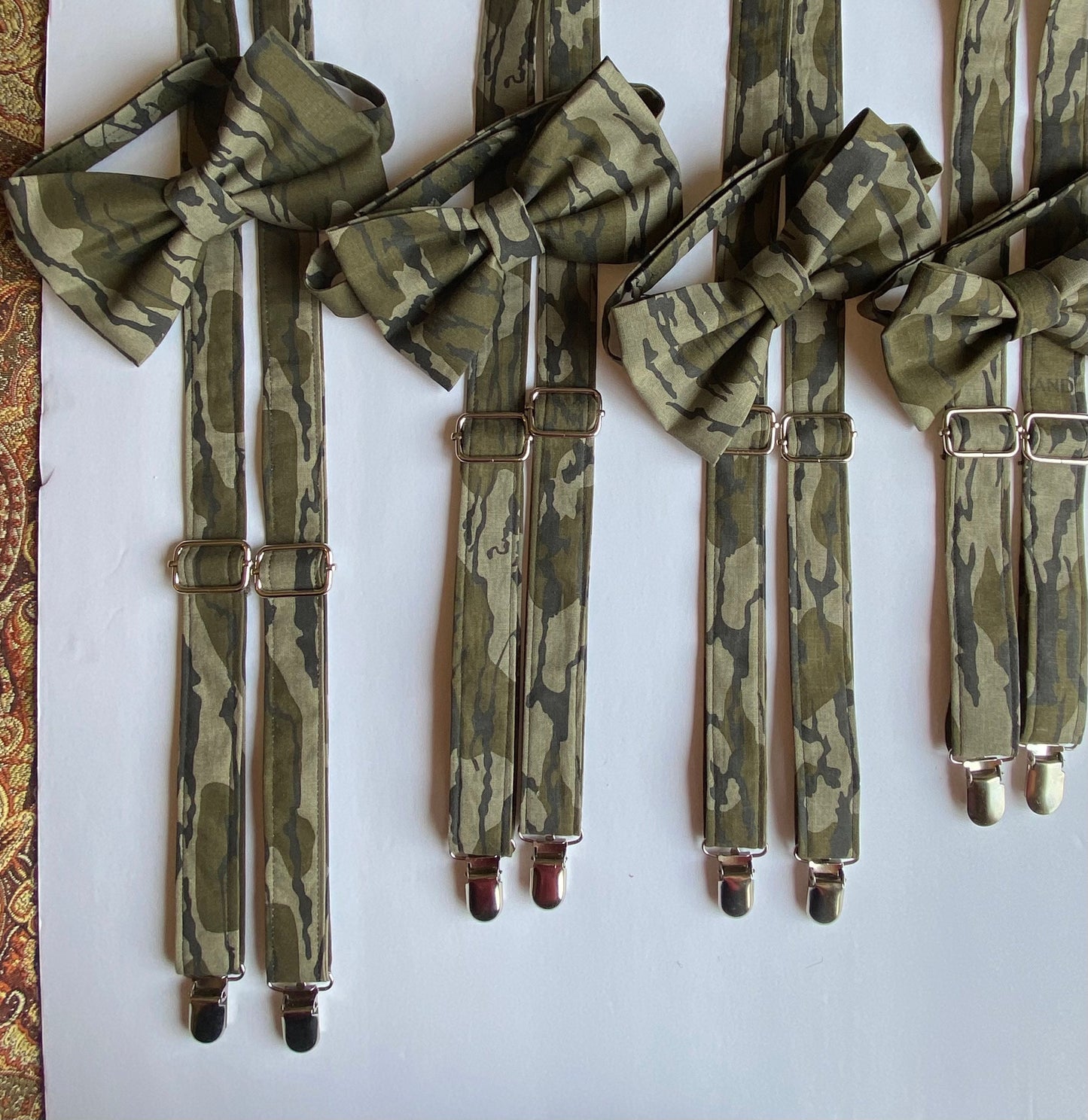 Camouflage suspenders and bow tie / braces / fully adjustable / infant toddler child teen adult big & tall Custom wedding personalized gifts