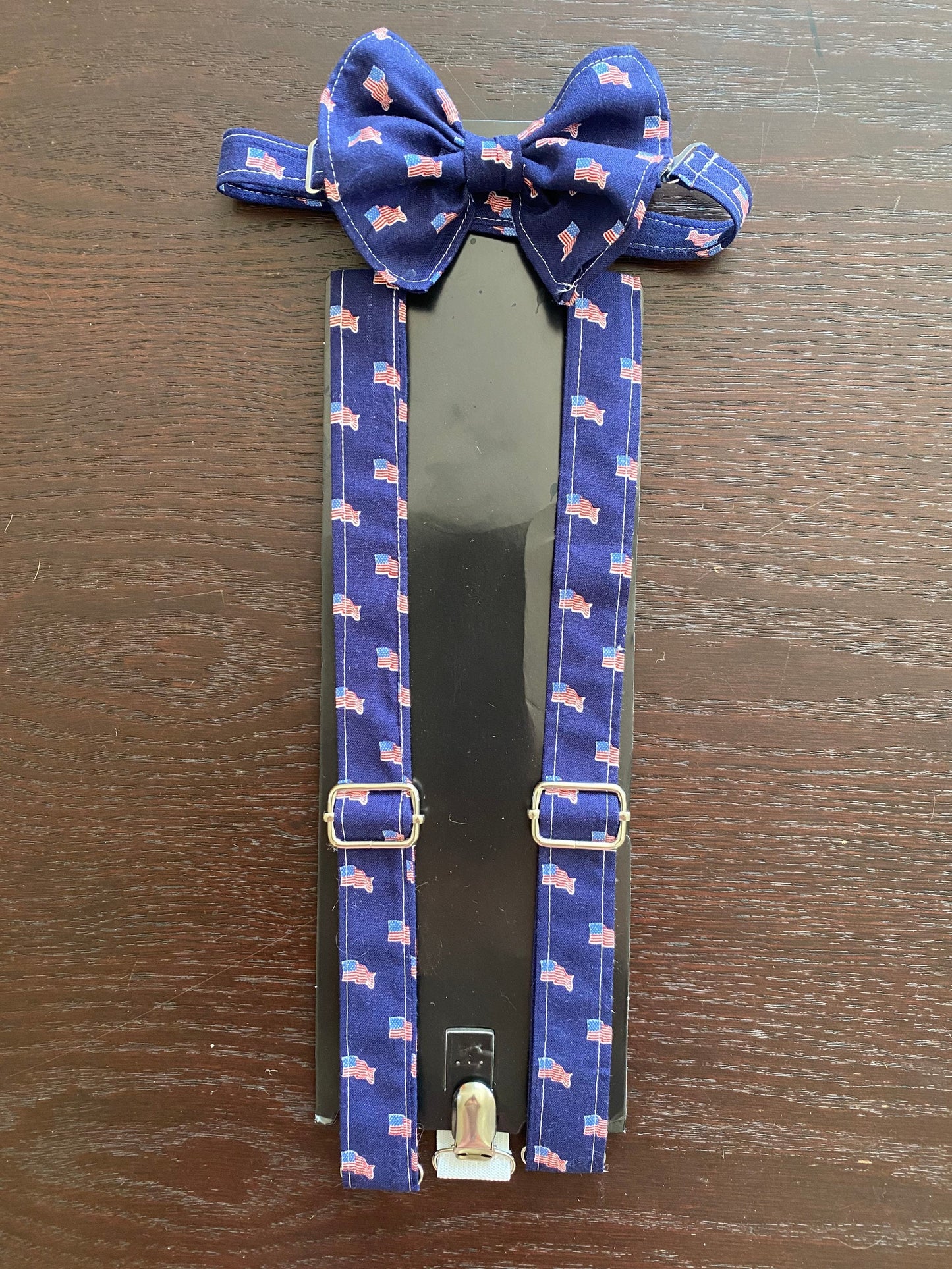 Patriotic American flag bow tie and suspenders custom bowtie all sizes made to order