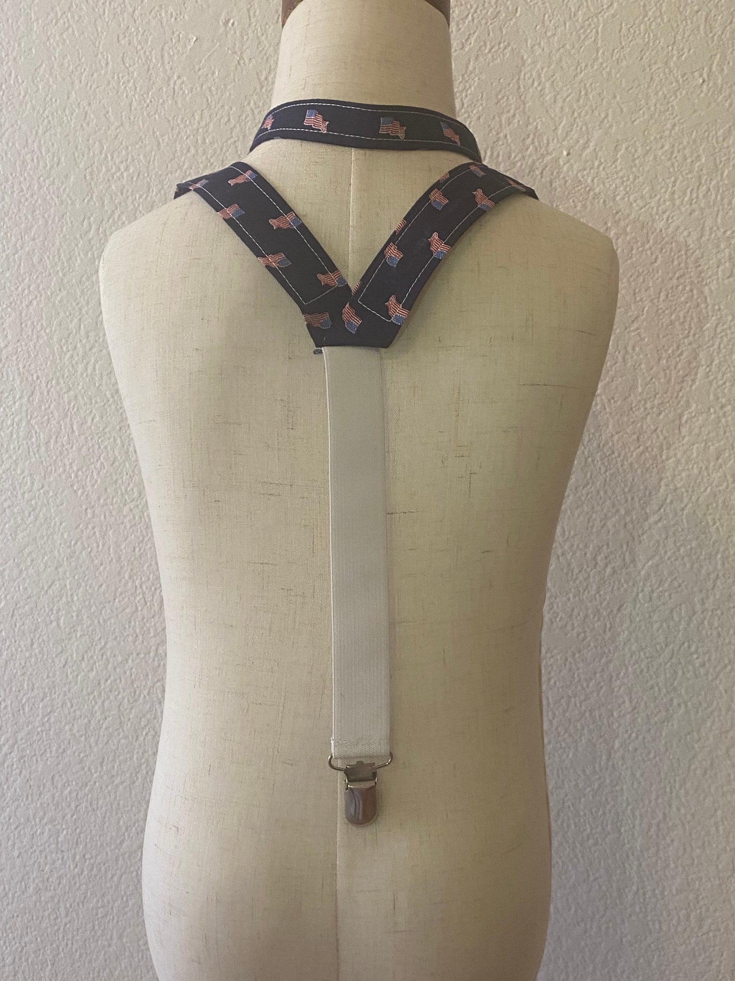 Patriotic American flag bow tie and suspenders custom bowtie all sizes made to order