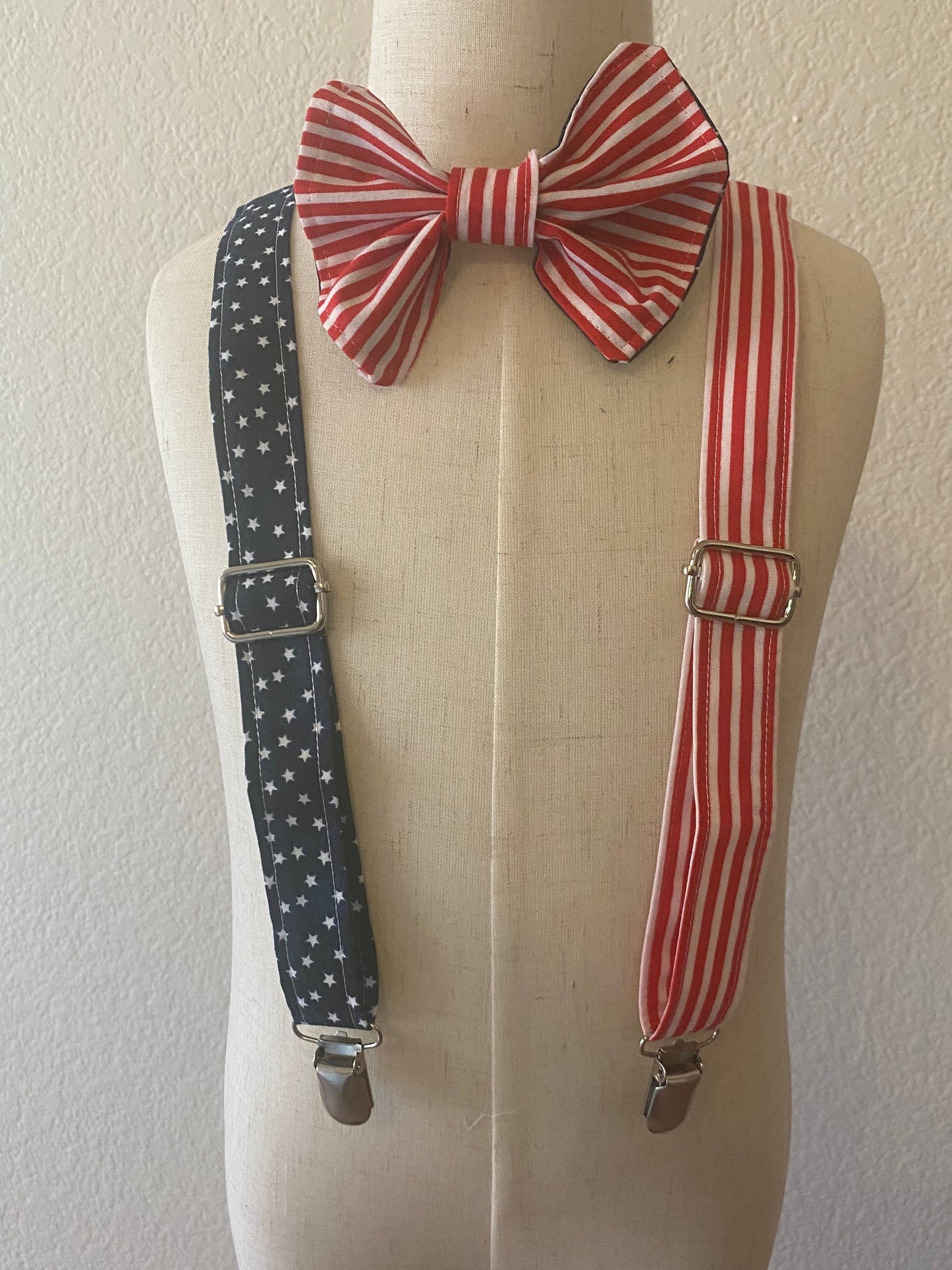 Patriotic American flag bow tie and suspenders custom bowtie all sizes made to order