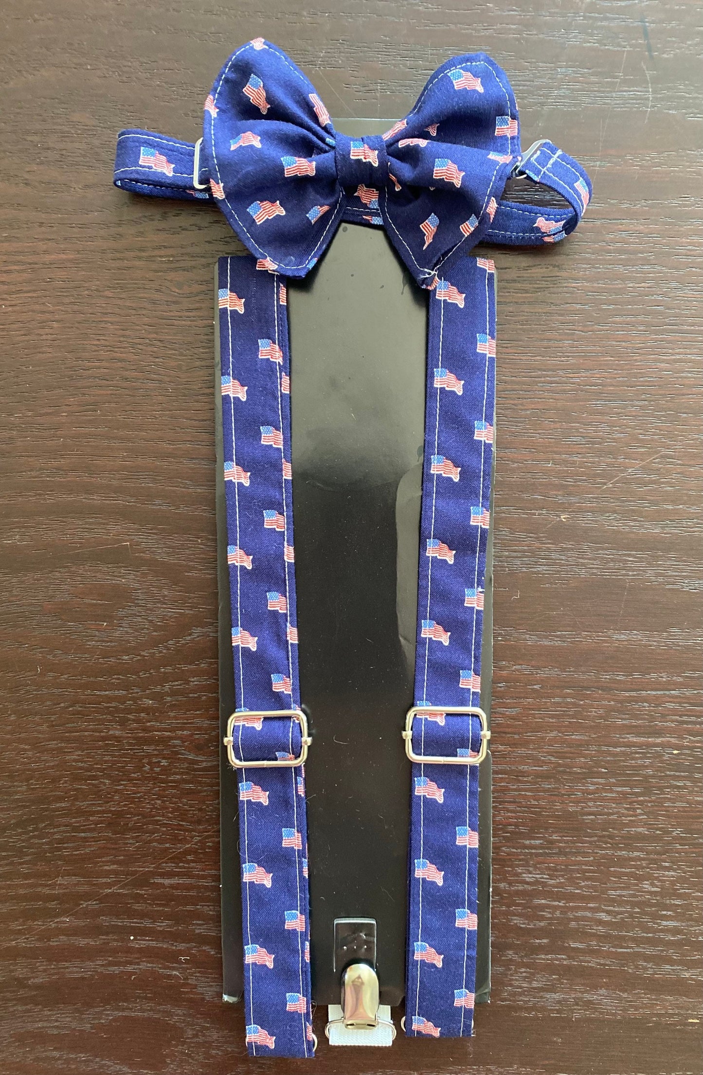 Patriotic American flag bow tie and suspenders custom bowtie all sizes made to order