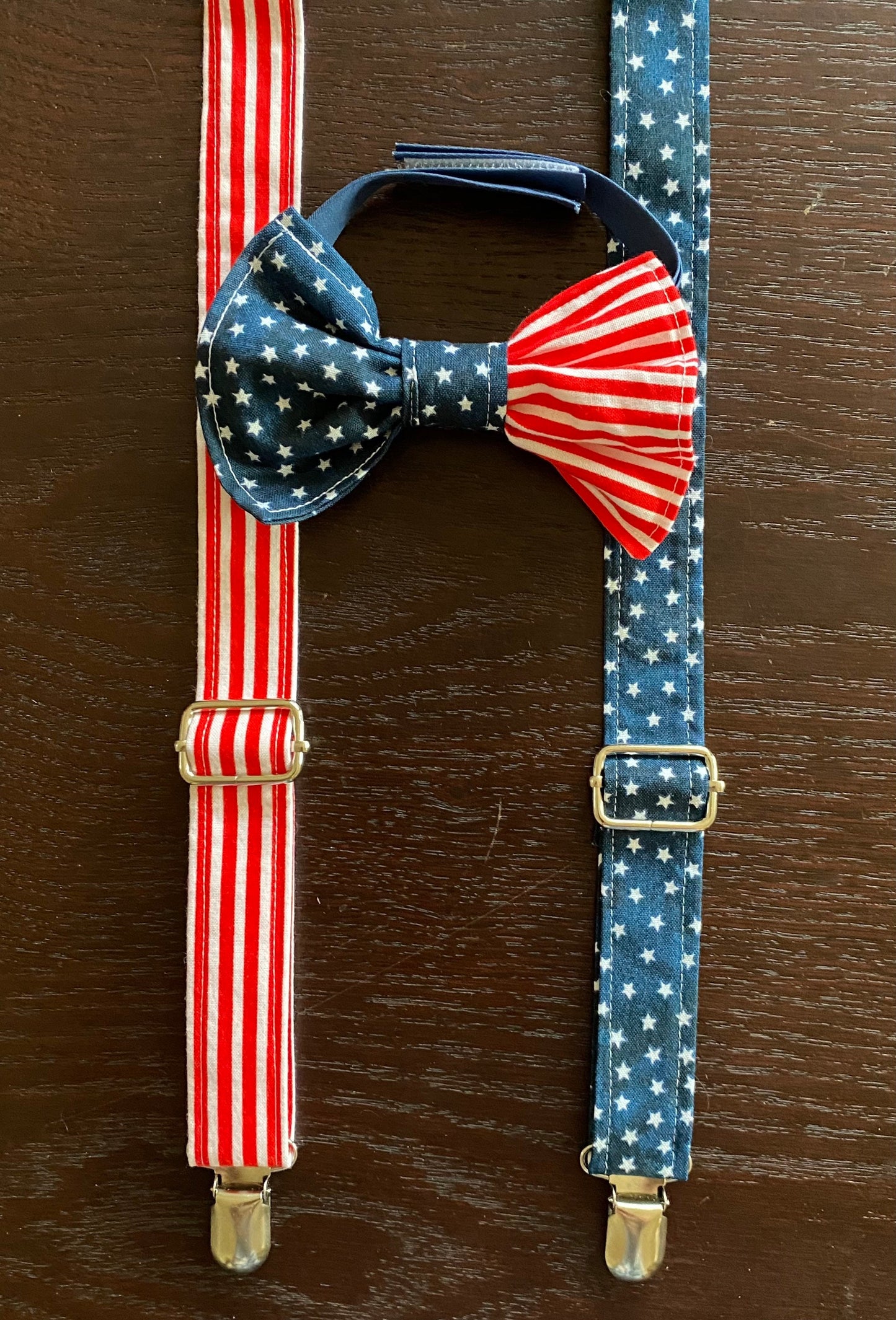 Patriotic American flag bow tie and suspenders custom bowtie all sizes made to order