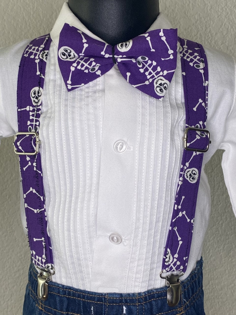 Halloween Skeleton Purple suspenders and bow tie / Infant, Toddler, Child, Teen, Adult, Big & Tall