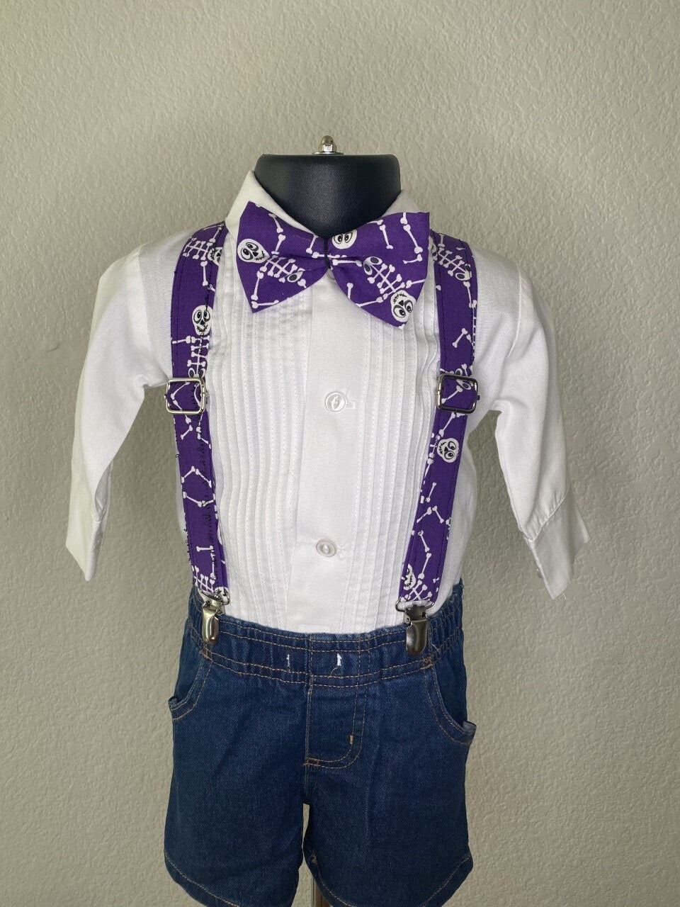 Halloween Skeleton Purple suspenders and bow tie / Infant, Toddler, Child, Teen, Adult, Big & Tall
