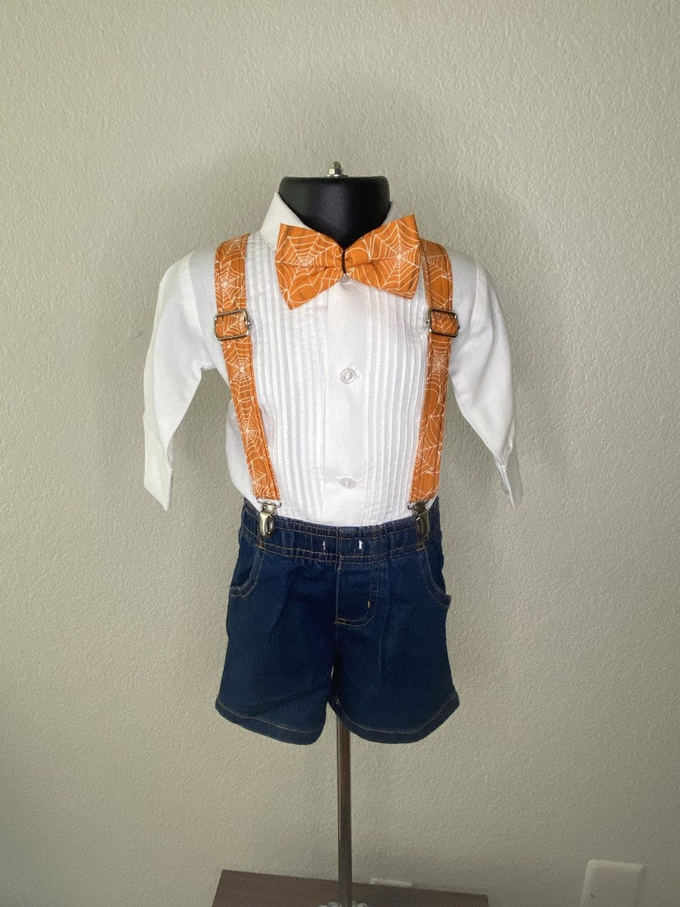 Halloween Orange Spiderweb suspenders and bow tie / Infant, Toddler, Child, Teen, Adult, Big & Tall