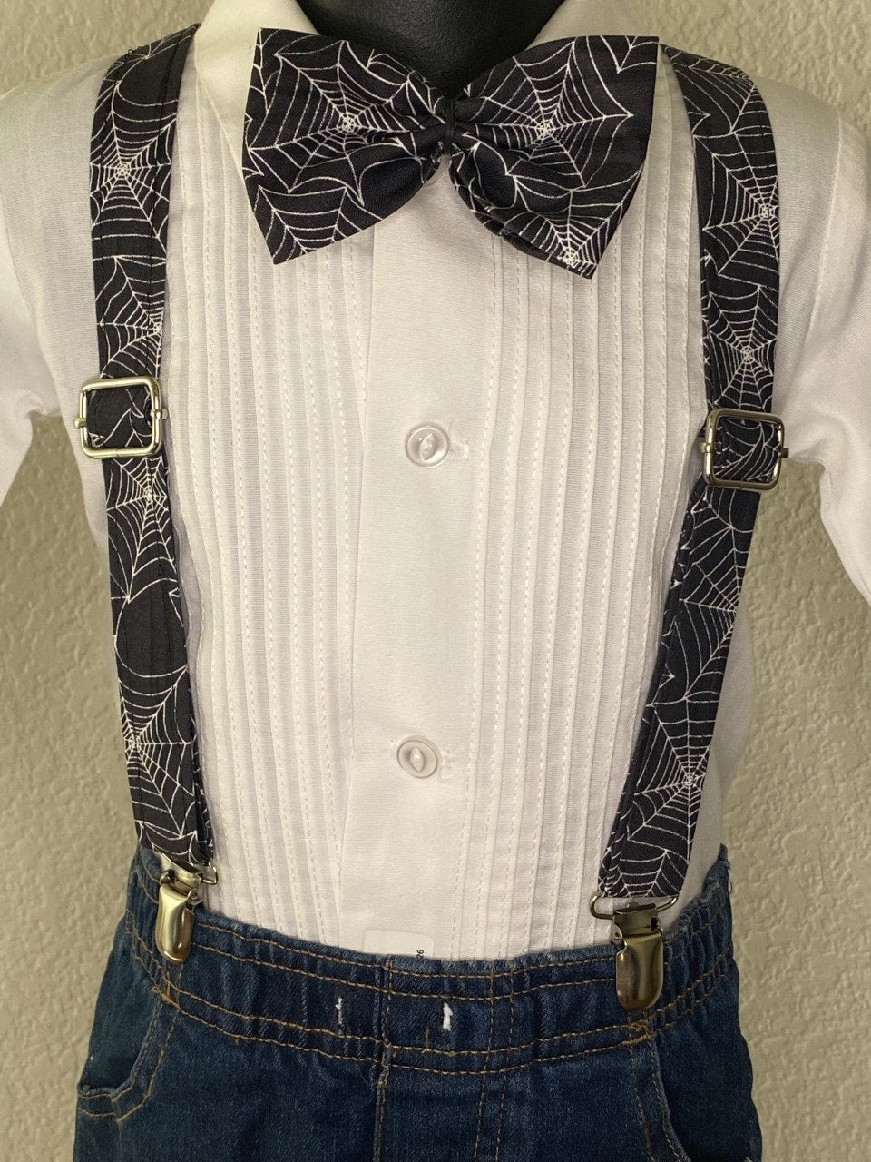 Halloween Black Spiderweb suspenders and bow tie / Infant, Toddler, Child, Teen, Adult, Big & Tall