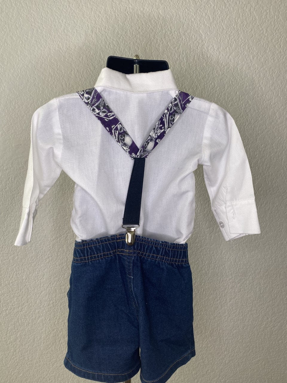 Halloween Skeleton Skull Purple suspenders and bow tie / Infant, Toddler, Child, Teen, Adult, Big & Tall
