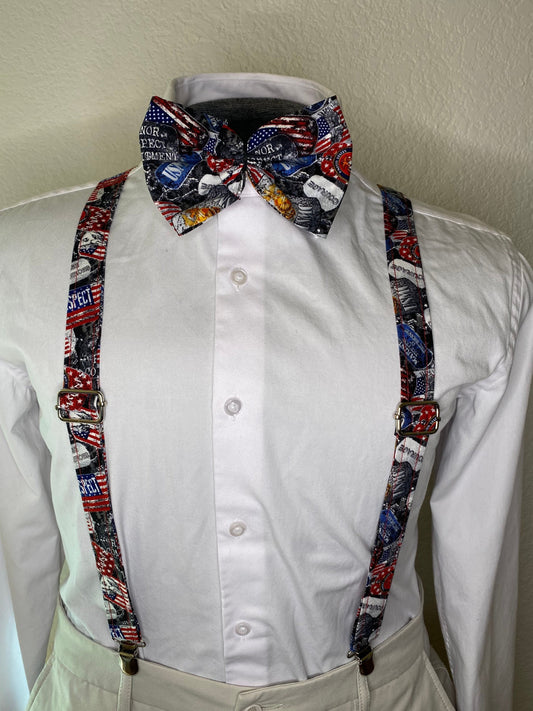 USMC Marine suspenders and bow tie / Infant, Toddler, Child, Teen, Adult, Big & Tall Oorah! Semper Fi