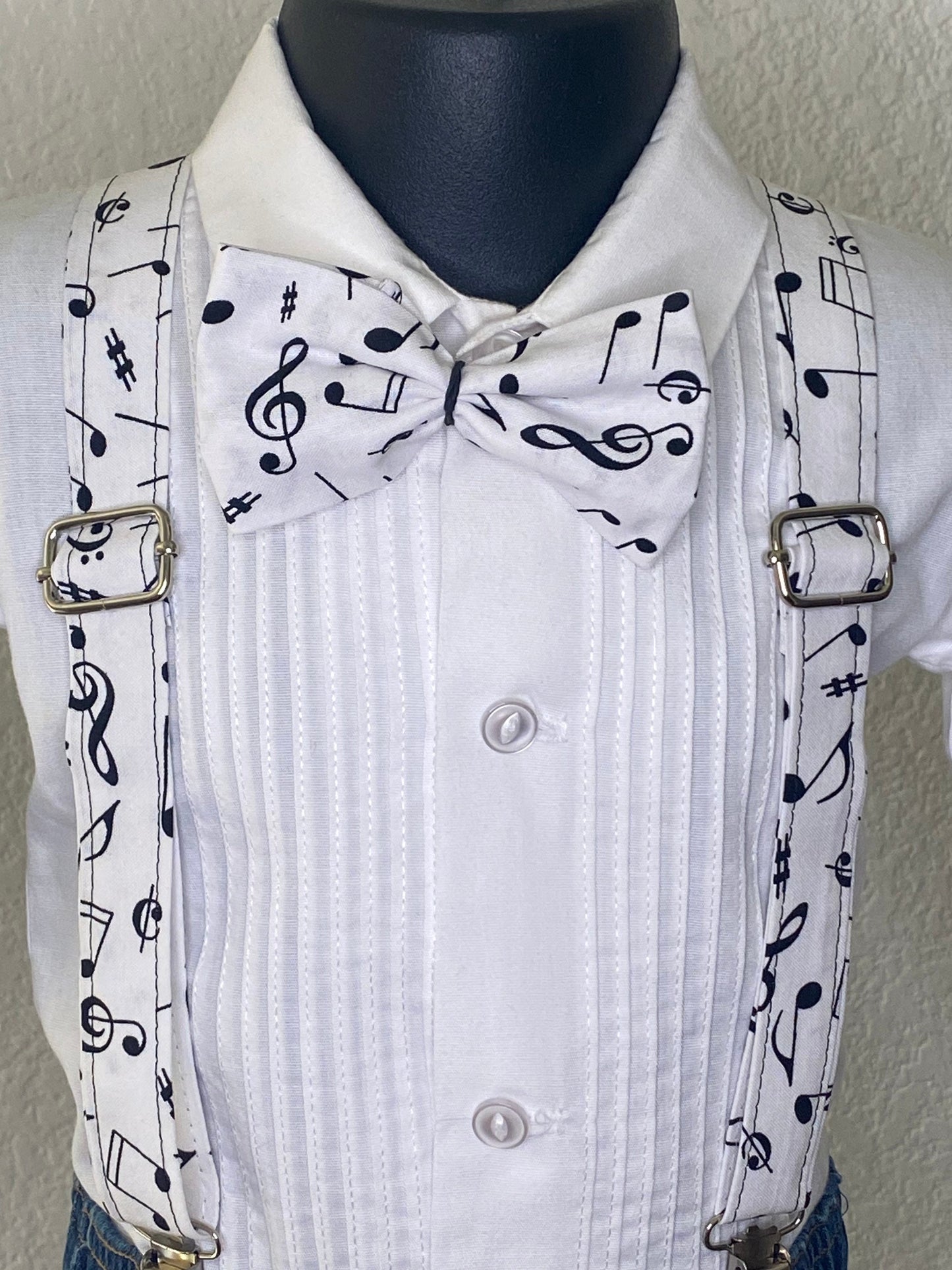Musical note suspenders and bow tie / Infant, Toddler, Child, Teen, Adult, Big & Tall