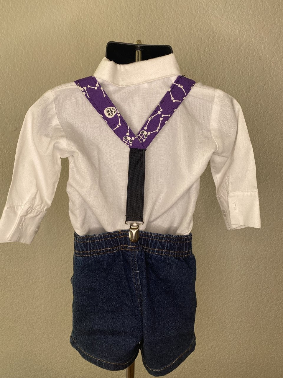 Halloween Skeleton Purple suspenders and bow tie / Infant, Toddler, Child, Teen, Adult, Big & Tall