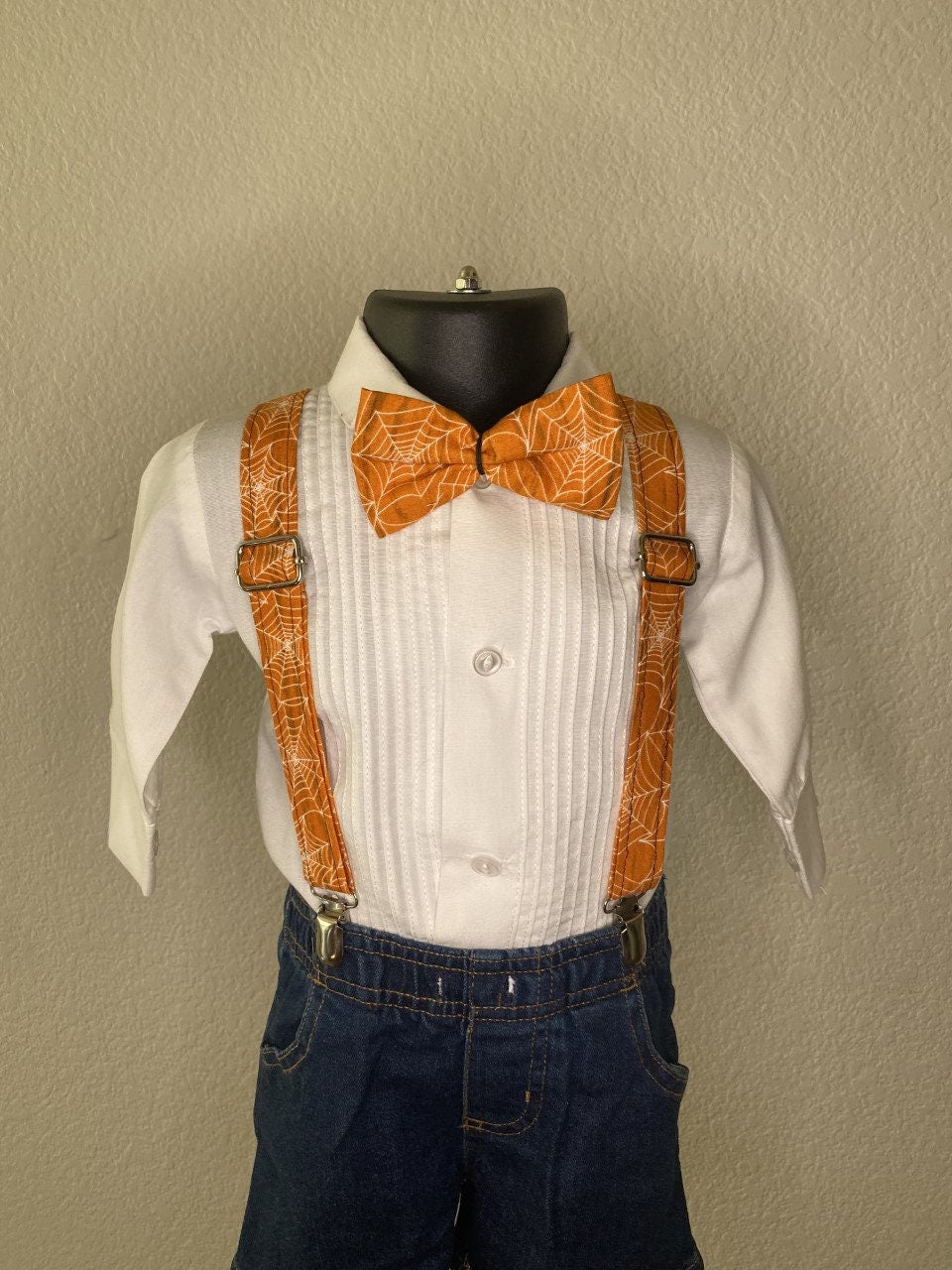 Halloween Orange Spiderweb suspenders and bow tie / Infant, Toddler, Child, Teen, Adult, Big & Tall