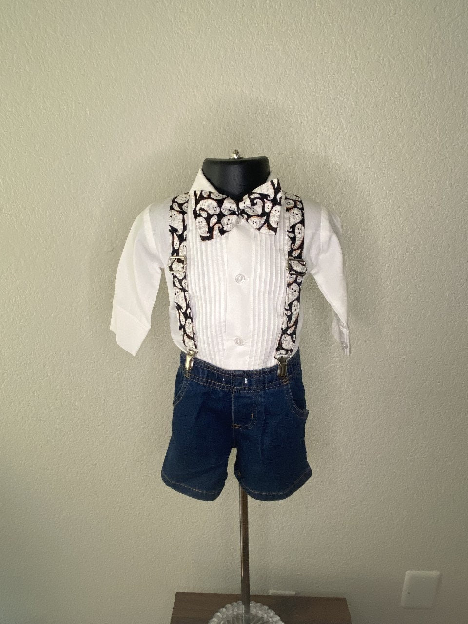 Halloween Ghost suspenders and bow tie / Infant, Toddler, Child, Teen, Adult, Big & Tall
