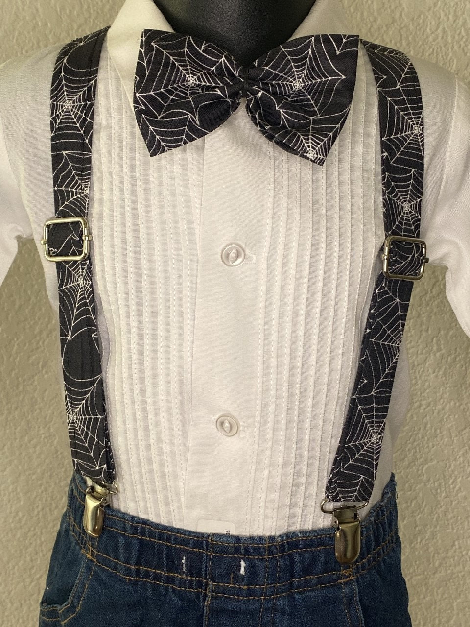 Halloween Black Spiderweb suspenders and bow tie / Infant, Toddler, Child, Teen, Adult, Big & Tall