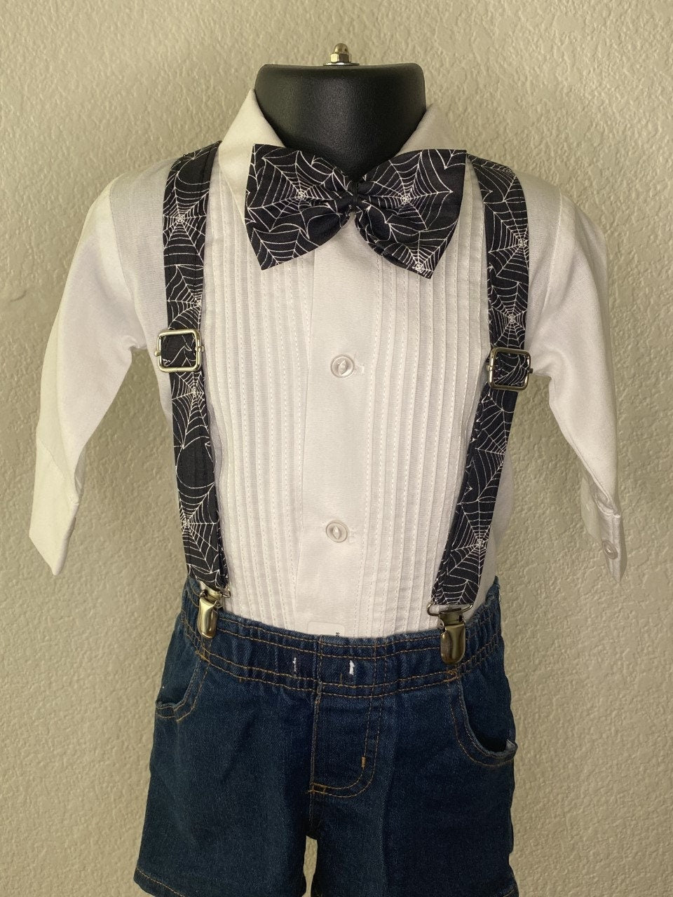 Halloween Black Spiderweb suspenders and bow tie / Infant, Toddler, Child, Teen, Adult, Big & Tall