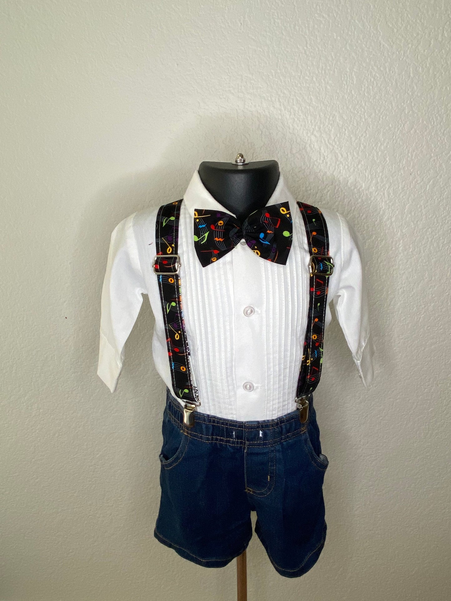 Musical note suspenders and bow tie / Infant, Toddler, Child, Teen, Adult, Big & Tall