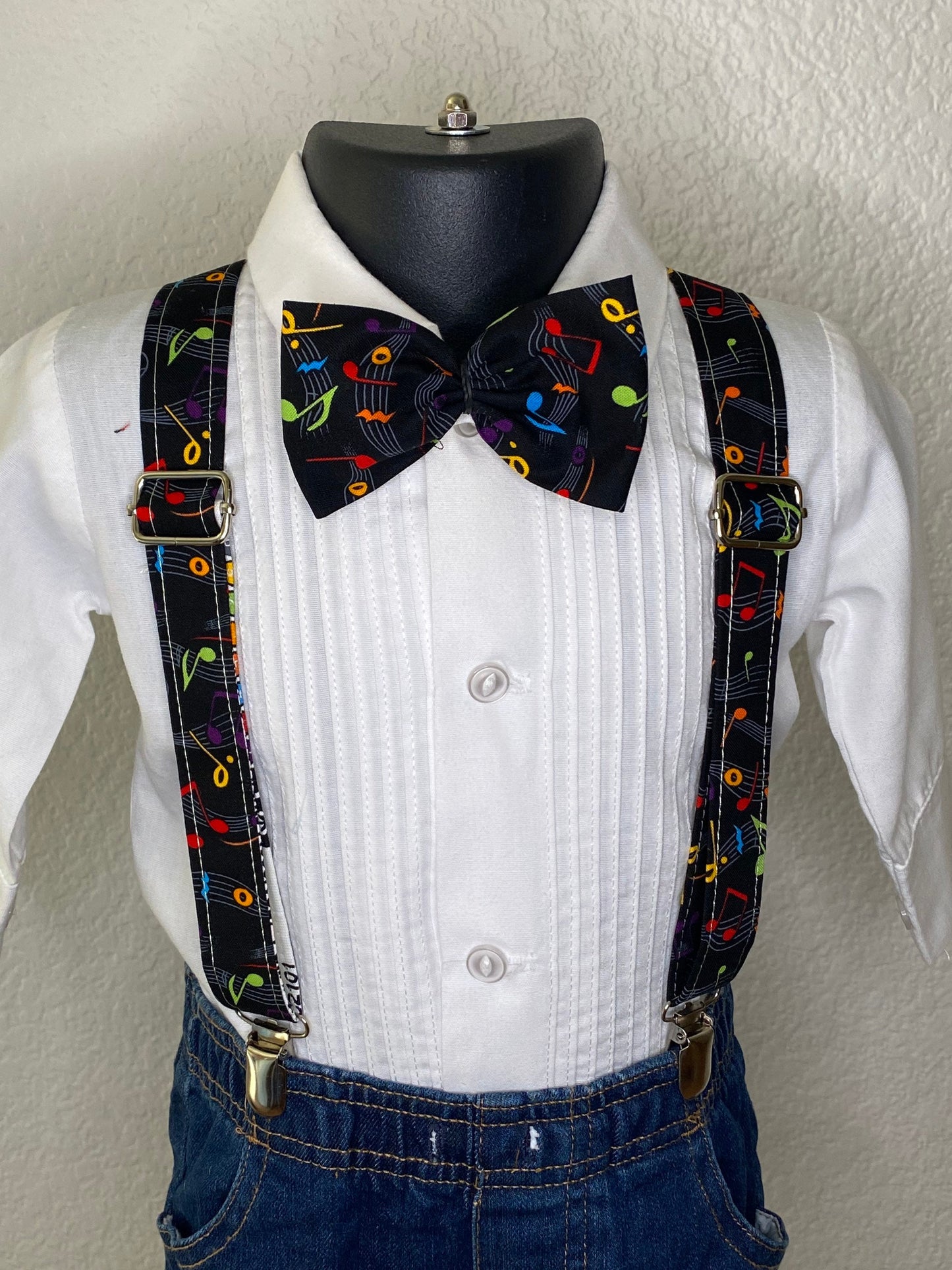 Musical note suspenders and bow tie / Infant, Toddler, Child, Teen, Adult, Big & Tall