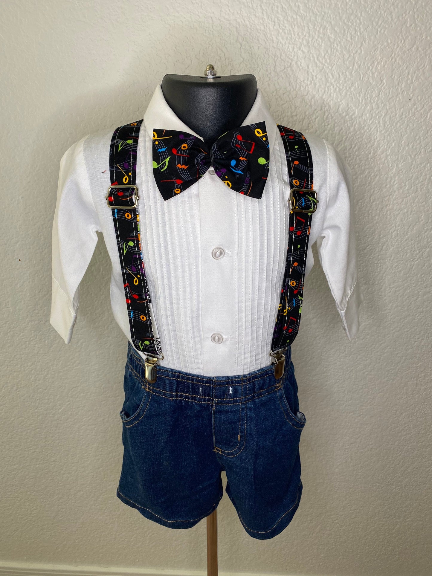 Musical note suspenders and bow tie / Infant, Toddler, Child, Teen, Adult, Big & Tall