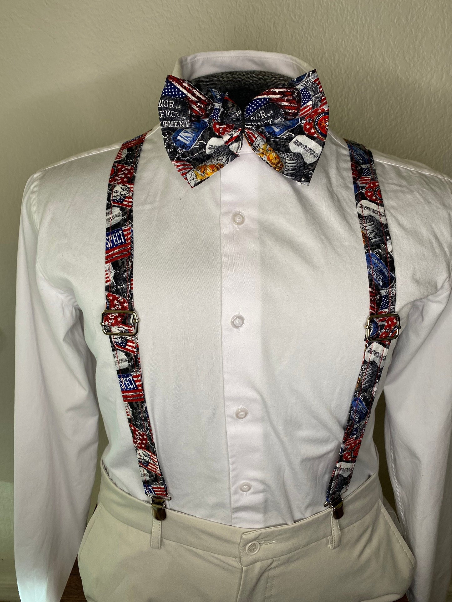 USMC Marine suspenders and bow tie / Infant, Toddler, Child, Teen, Adult, Big & Tall Oorah! Semper Fi
