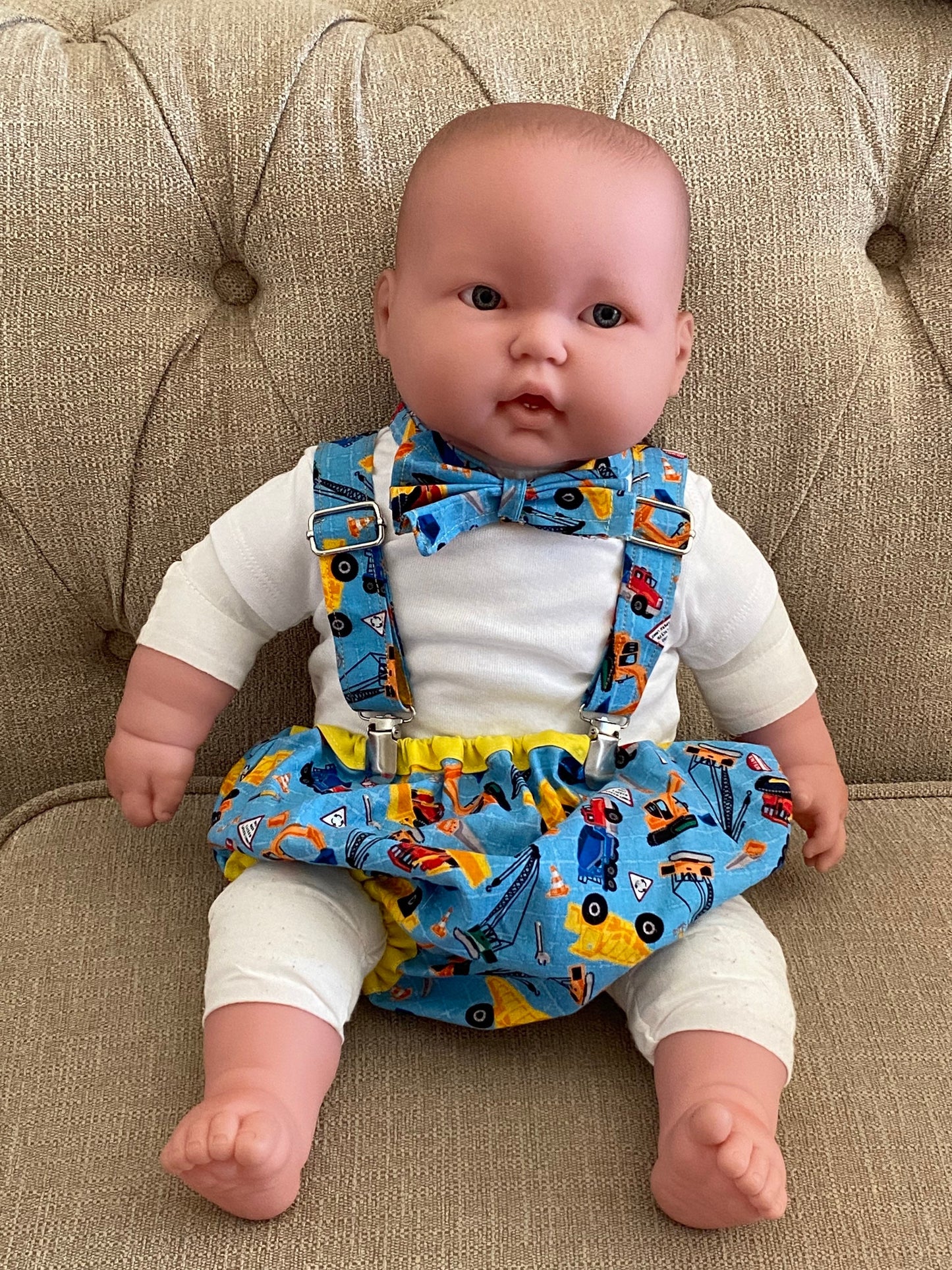 First Birthday Smash Cake Outfit Custom Construction Suspenders Bow tie applique shirt diaper cover nappy party gift dump truck bloomer