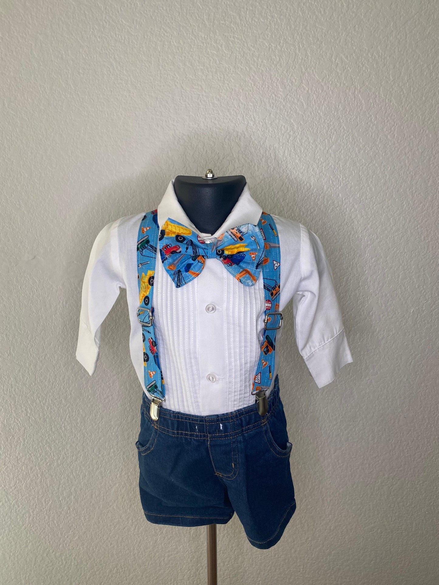 First Birthday Smash Cake Outfit Custom Construction Suspenders Bow tie applique shirt diaper cover nappy party gift dump truck bloomer