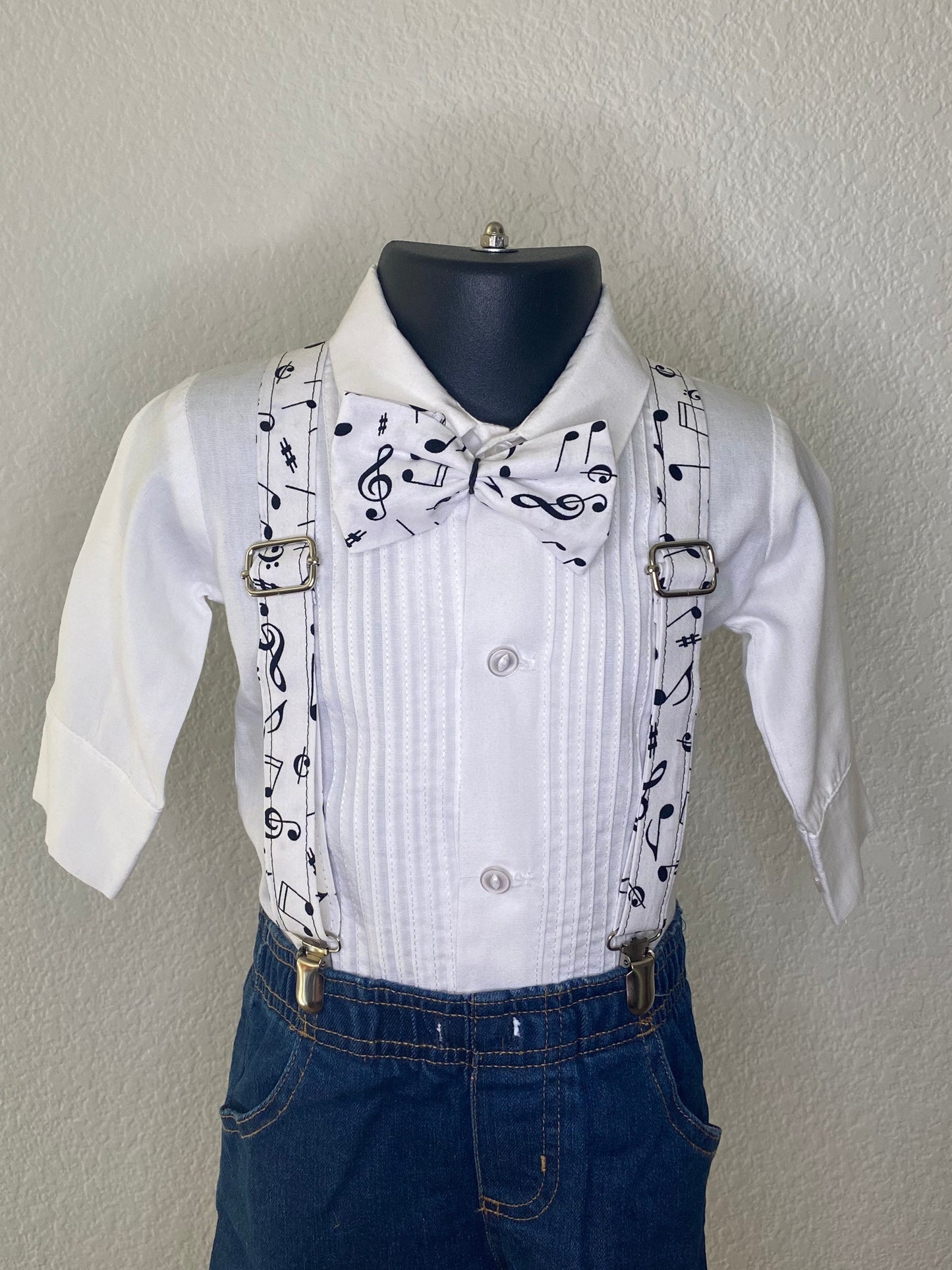 Musical note suspenders and bow tie / Infant, Toddler, Child, Teen, Adult, Big & Tall