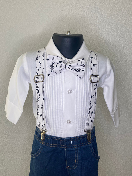 Musical note suspenders and bow tie / Infant, Toddler, Child, Teen, Adult, Big & Tall