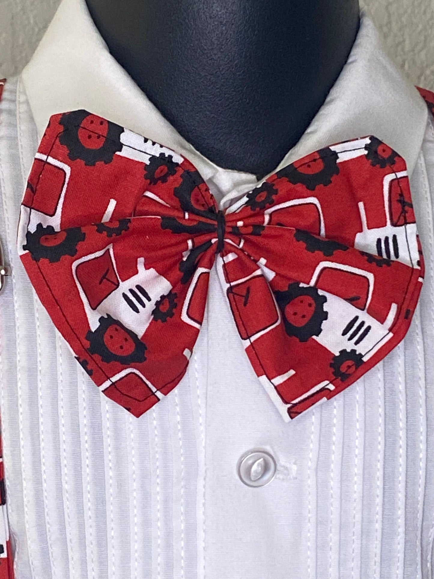 Red tractor suspenders and bow tie / Infant, Toddler, Child, Teen, Adult, Big & Tall