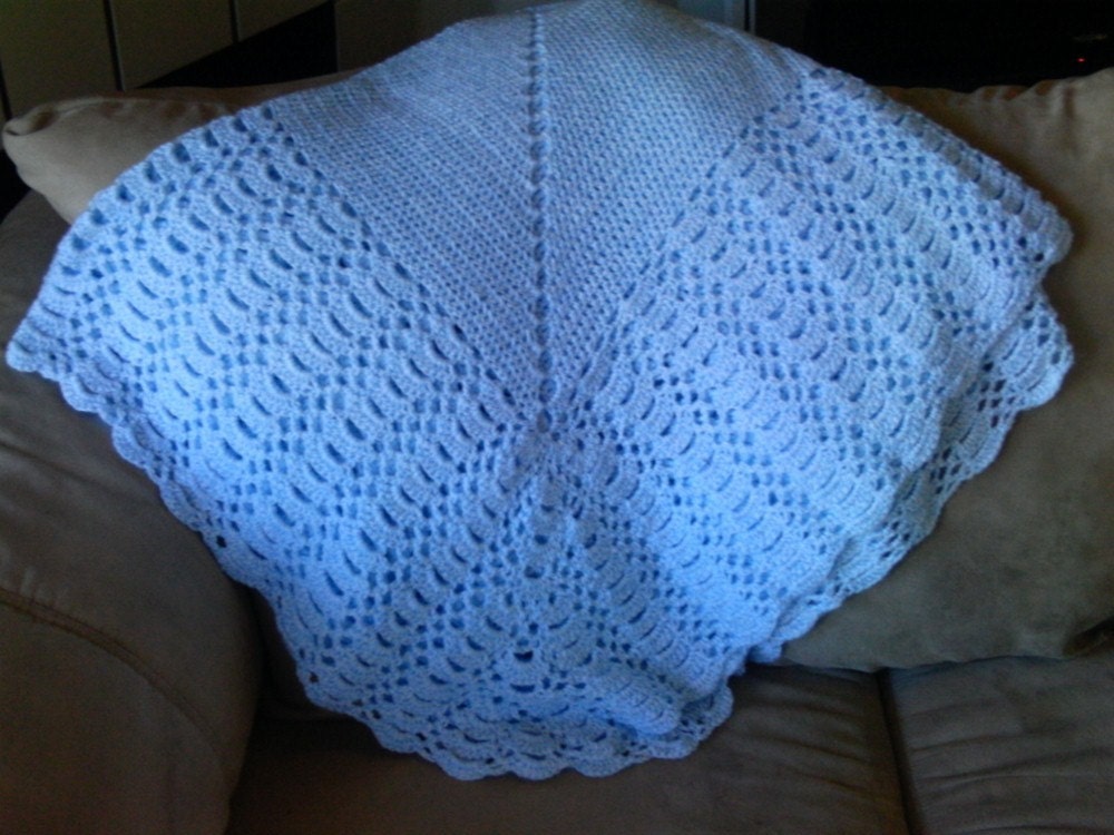 Oversized blue baby blanket with matching sweater hand made crochet baby gift Christmas gift christening hospital homecoming
