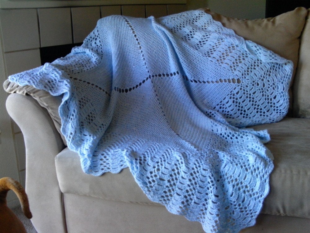 Oversized blue baby blanket with matching sweater hand made crochet baby gift Christmas gift christening hospital homecoming