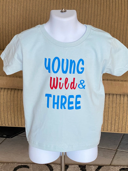 Funny shirt - t shirt - funny kids shirt - funny childrens shirt - funny birthday - birthday shirt  - 3 year old - Young wild three gift
