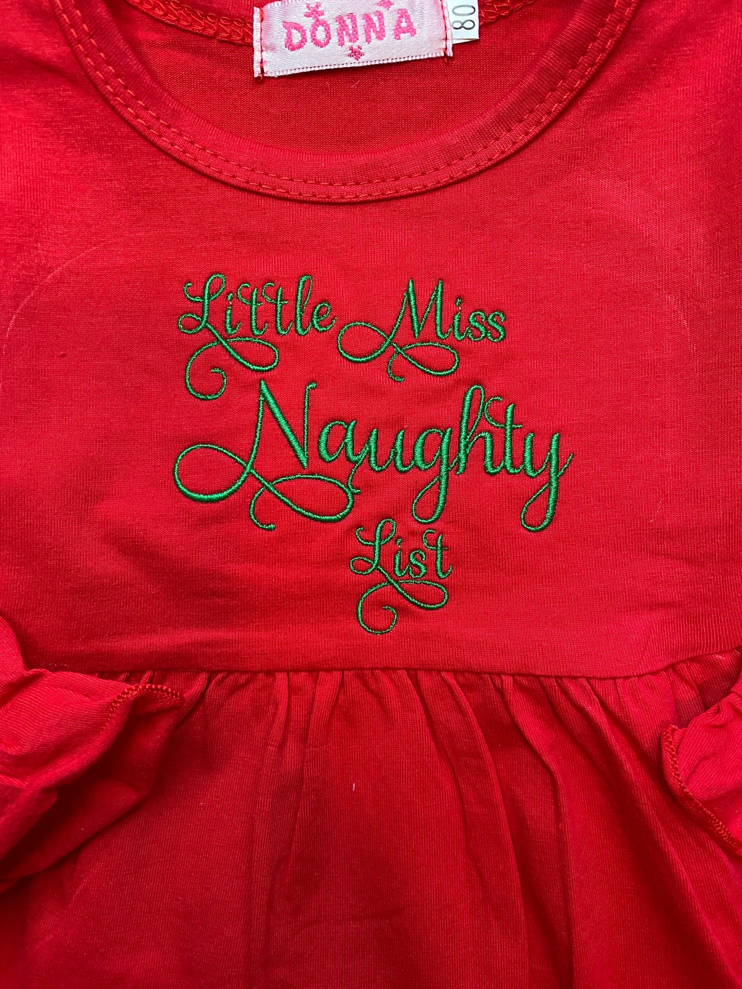 Christmas Outfit Naughty List girls hi-lo ruffle top pants headband flowy cute funny Santa Long sleeved lovely toddler baby infant dress