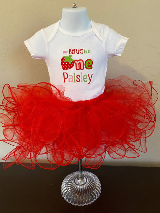 My Berry First One Cupcake Tutu dress birthday outfit  Onesie and tutu set first birthday Strawberry personalized gift applique smash cake