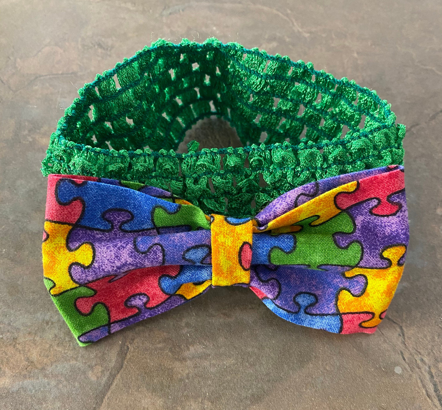 Autism Awareness bow tie and suspenders or Hair Bow Headband Barrette