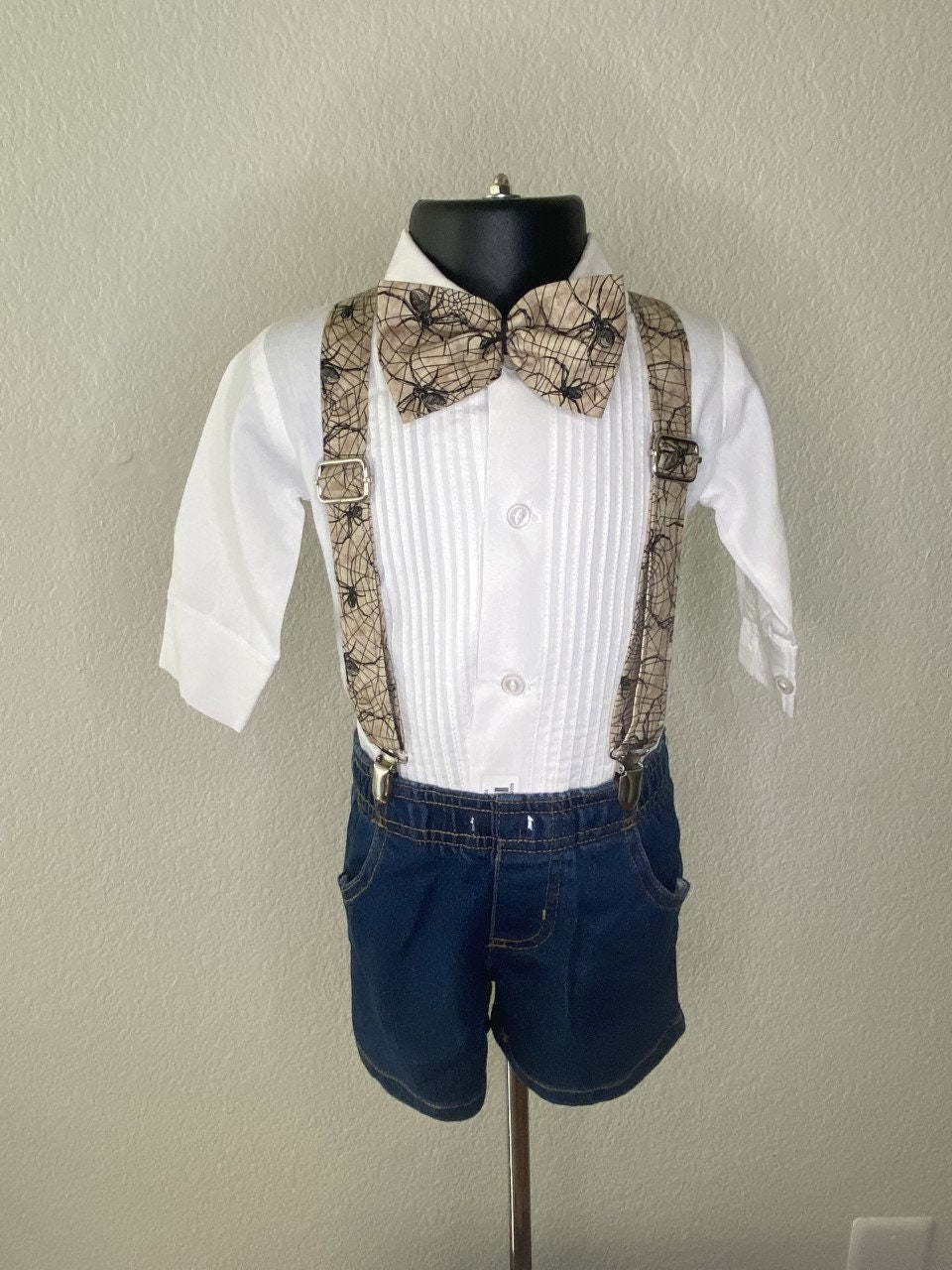 Halloween Scary, Creepy Spider and Web suspenders and bow tie / Infant, Toddler, Child, Teen, Adult, Big & Tall