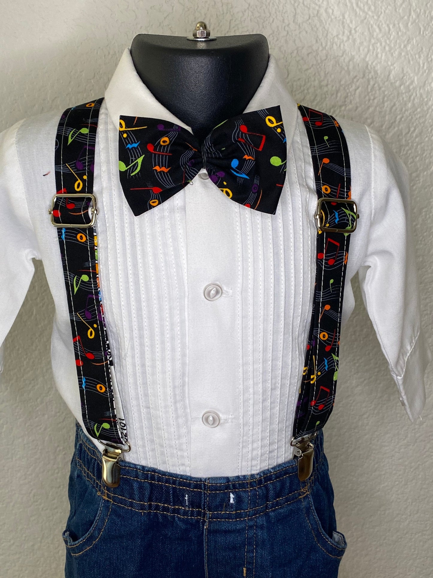 Musical note suspenders and bow tie / Infant, Toddler, Child, Teen, Adult, Big & Tall