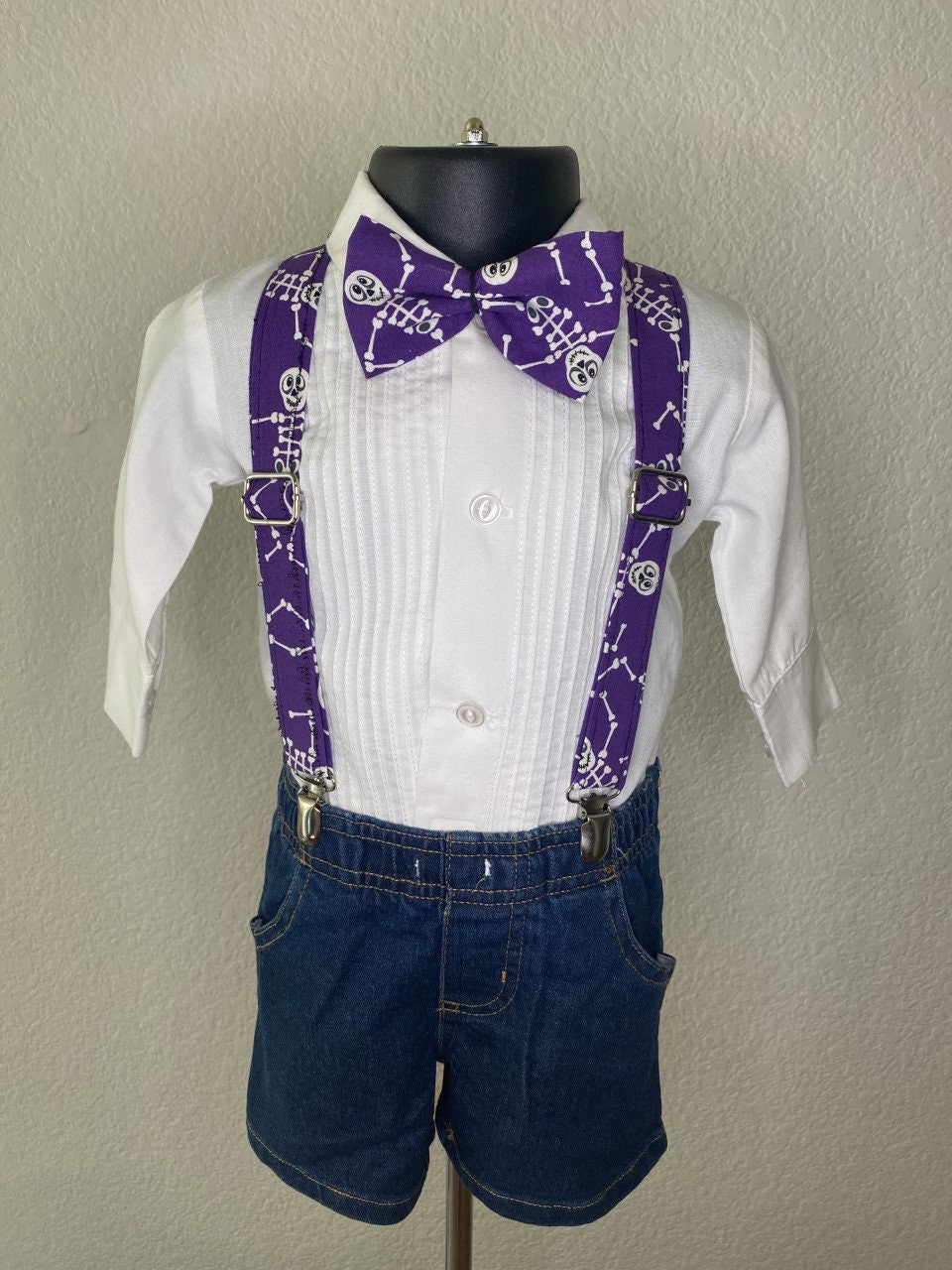 Halloween Skeleton Purple suspenders and bow tie / Infant, Toddler, Child, Teen, Adult, Big & Tall