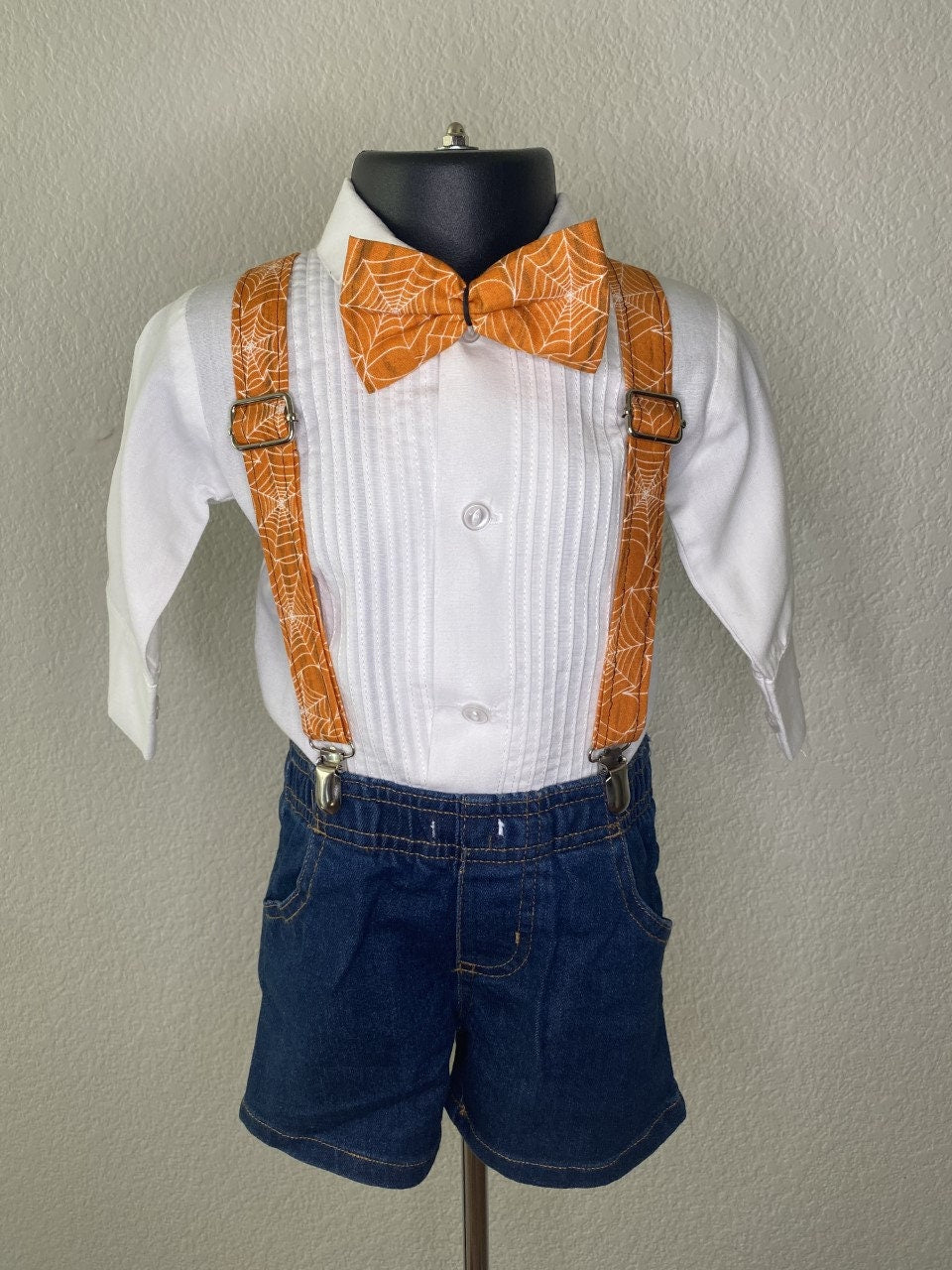 Halloween Orange Spiderweb suspenders and bow tie / Infant, Toddler, Child, Teen, Adult, Big & Tall