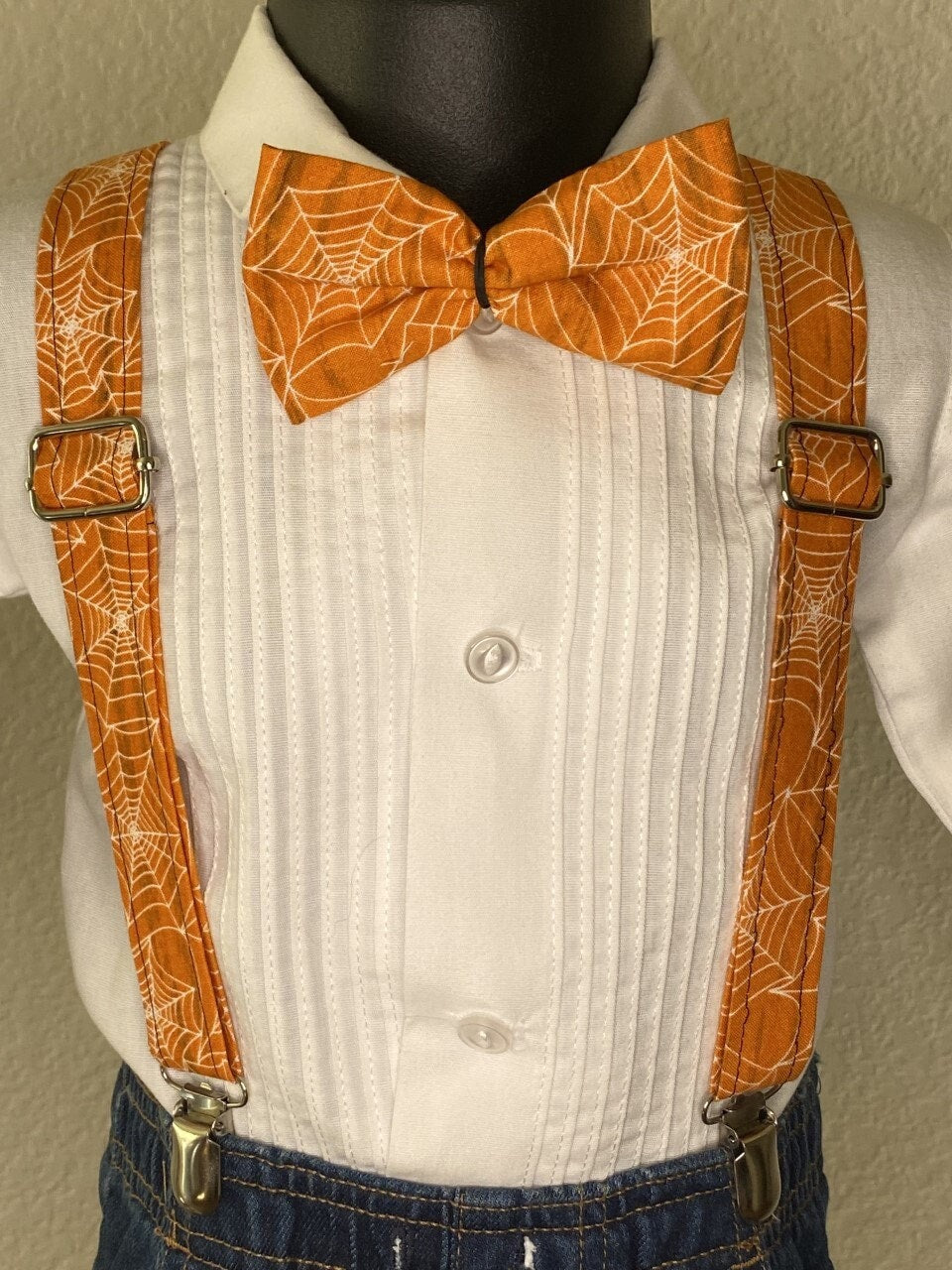 Halloween Orange Spiderweb suspenders and bow tie / Infant, Toddler, Child, Teen, Adult, Big & Tall
