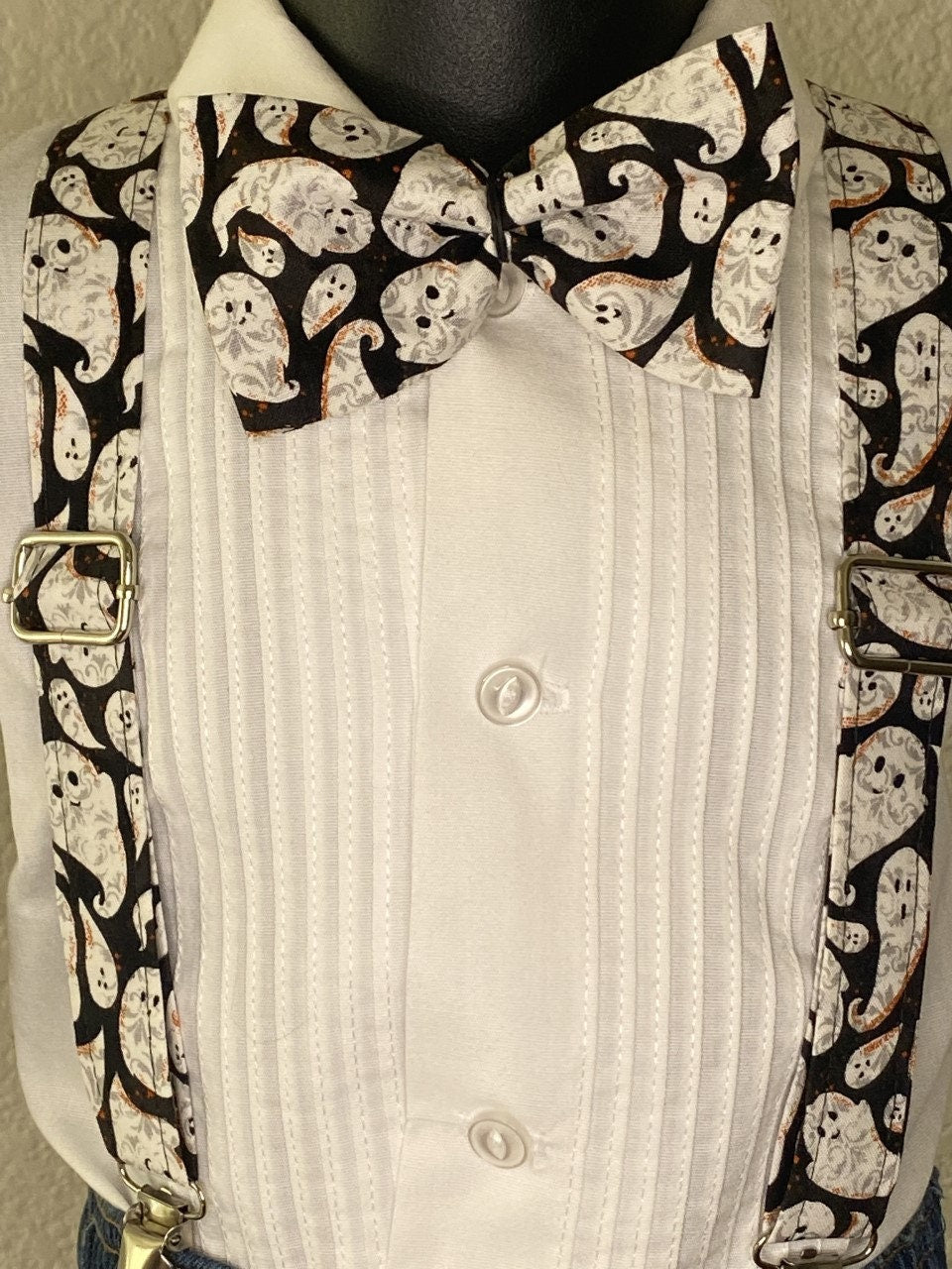 Halloween Ghost suspenders and bow tie / Infant, Toddler, Child, Teen, Adult, Big & Tall