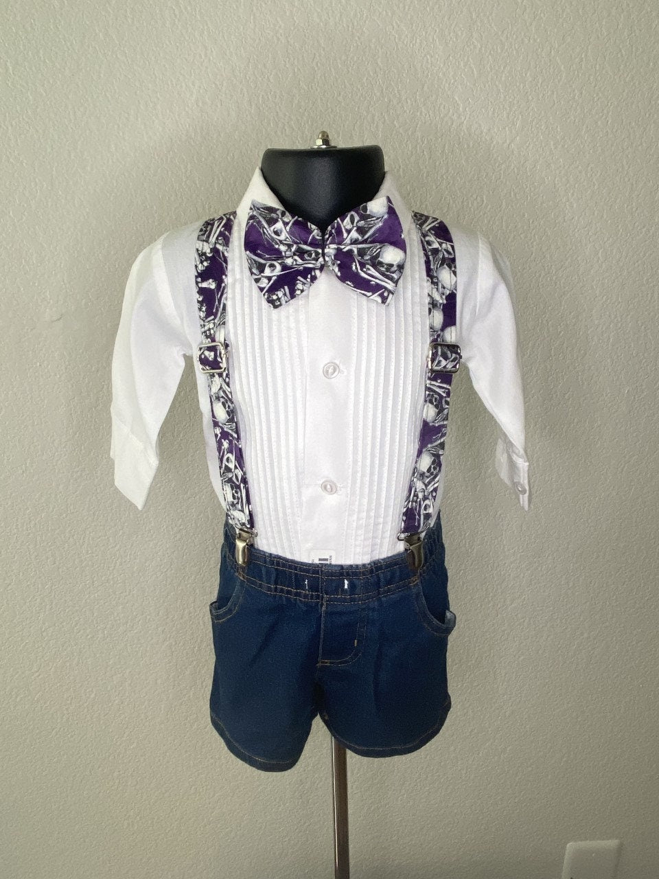 Halloween Skeleton Skull Purple suspenders and bow tie / Infant, Toddler, Child, Teen, Adult, Big & Tall